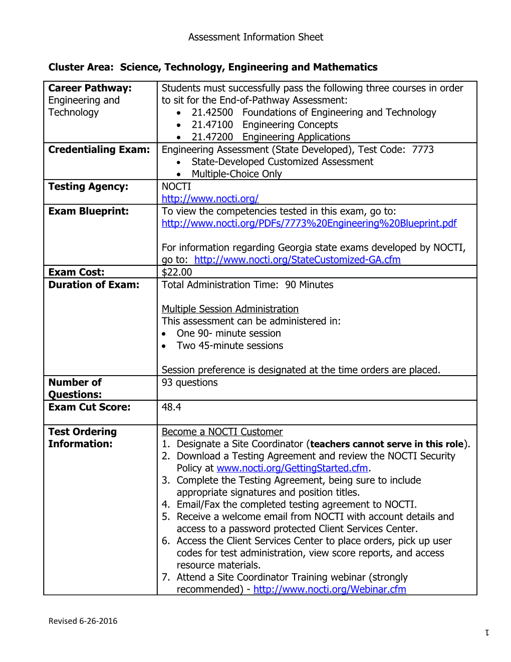 Assessment Information Sheet