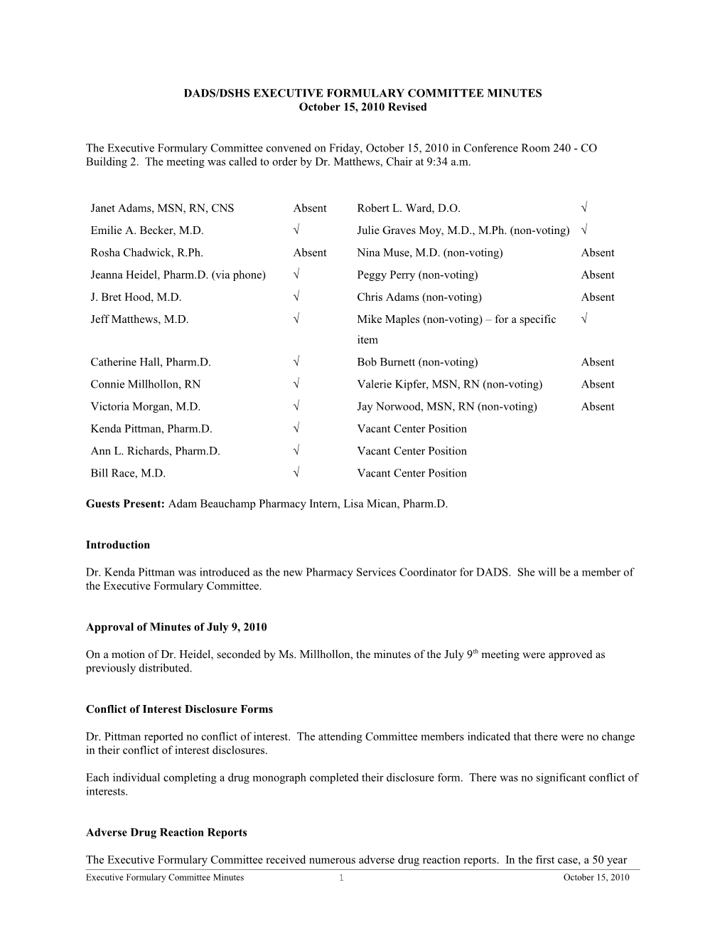 EFC Minutes 101015 Revised