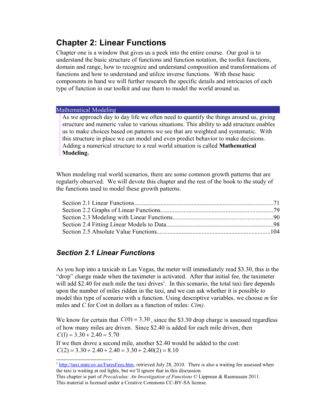 Chapter 2: Linear Functions