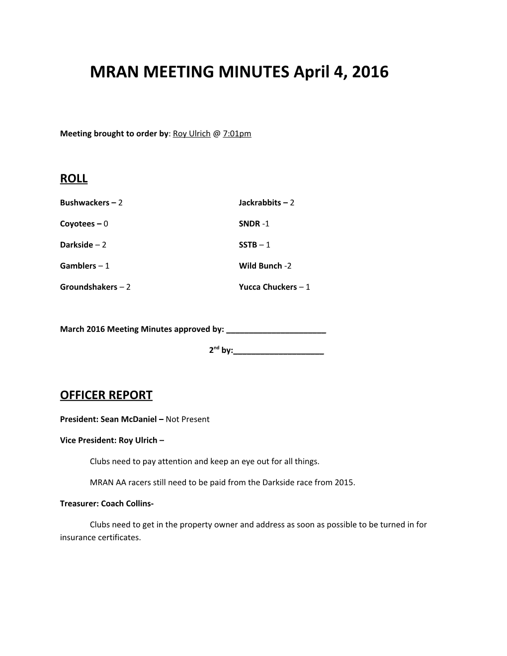 MRAN MEETING MINUTES April 4, 2016