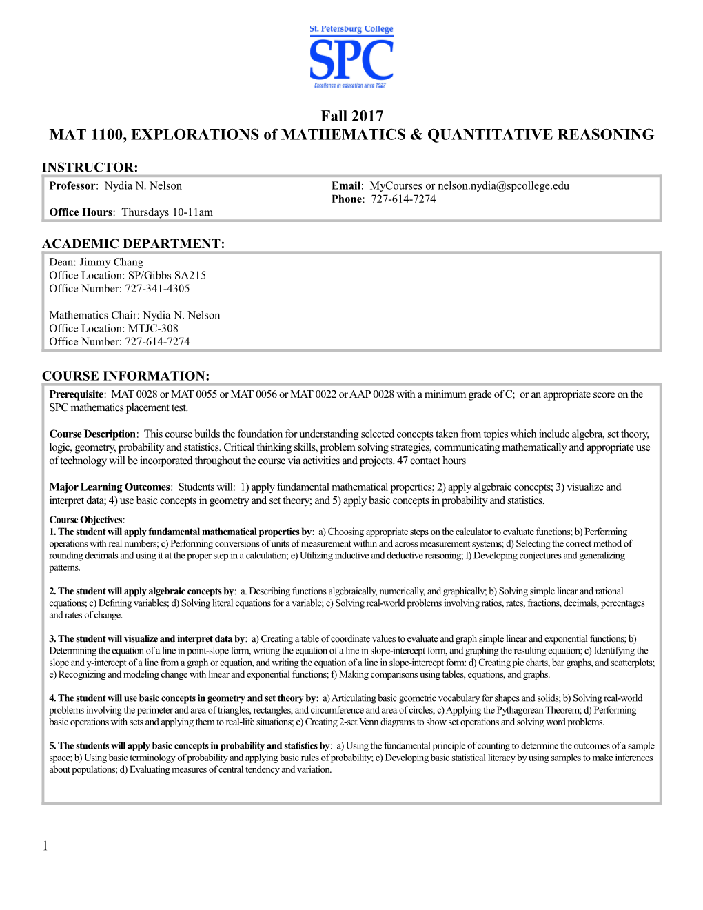 MAT 1100, EXPLORATIONS of MATHEMATICS & QUANTITATIVE REASONING