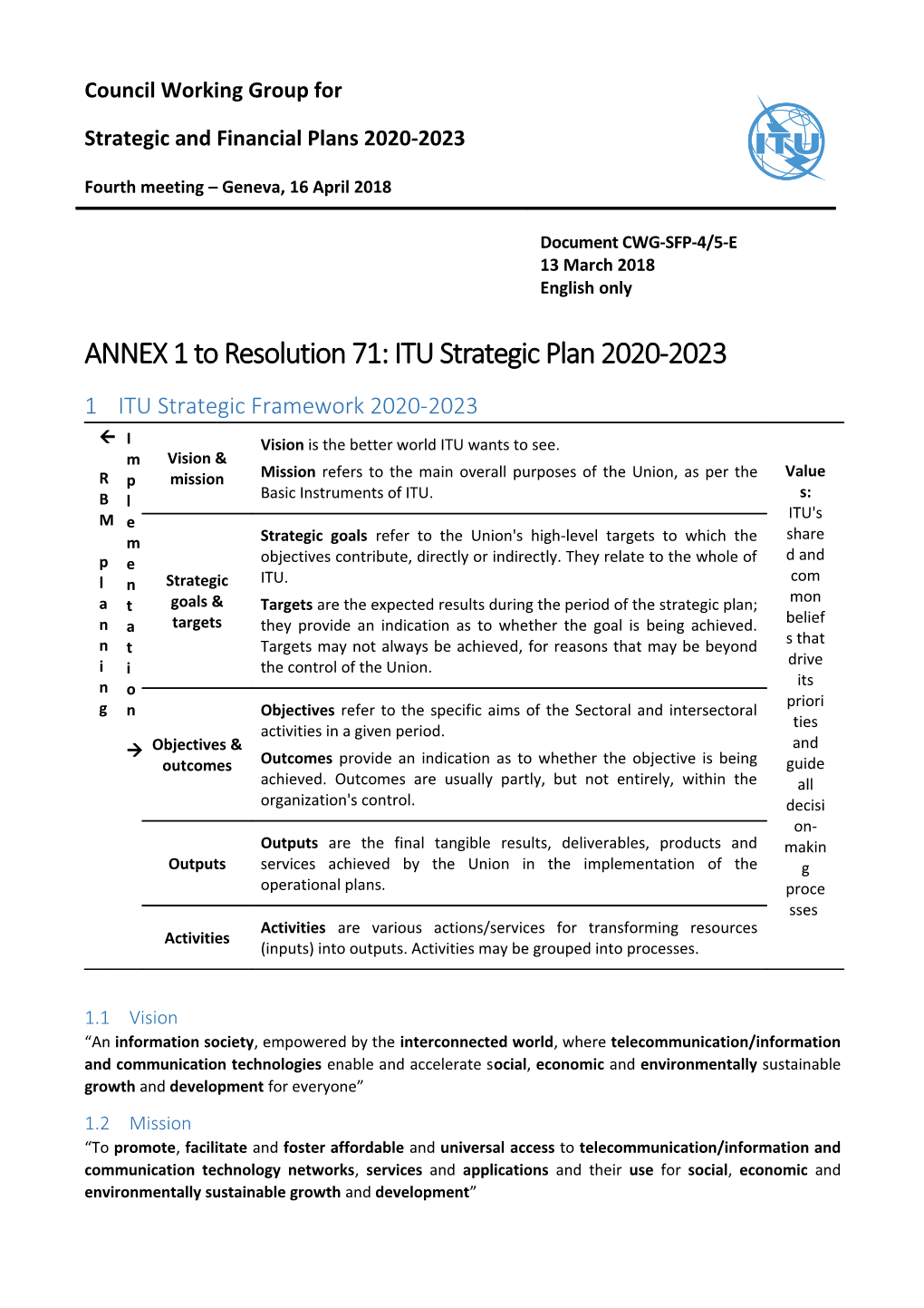 ANNEX1 to Resolution 71: ITU Strategic Plan 2020-2023