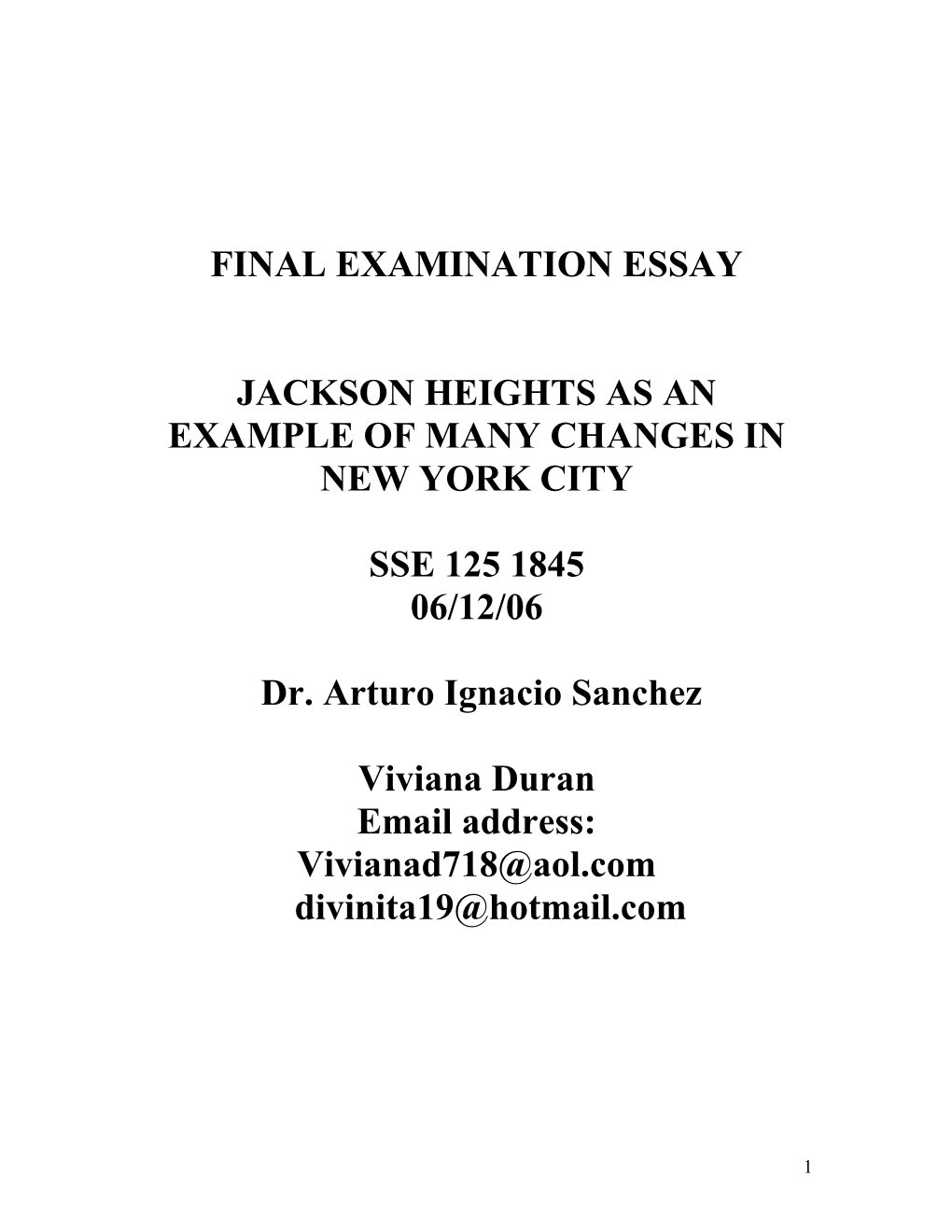 Final Examination Essay