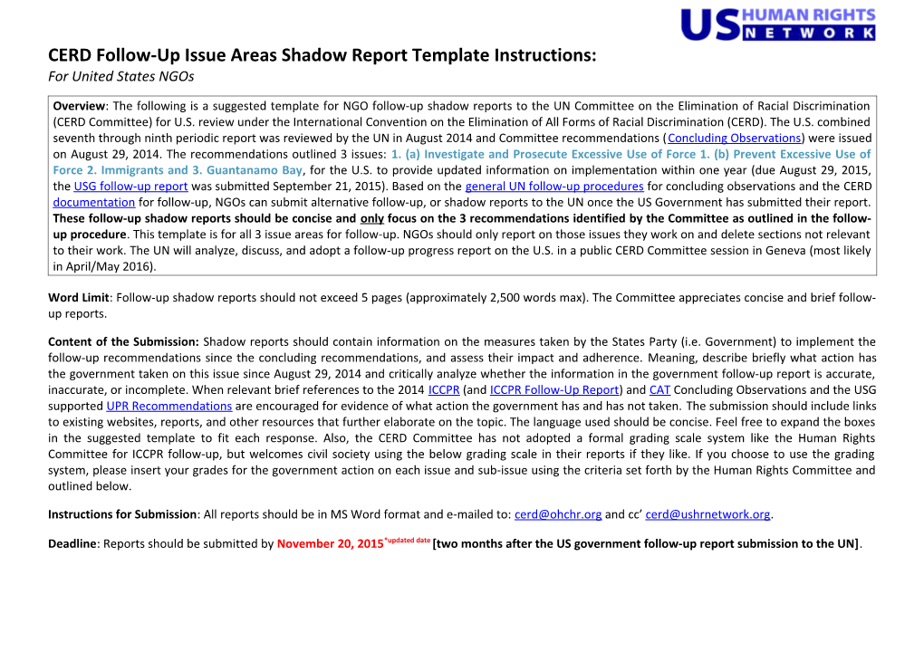 CERD Follow-Up Issue Areas Shadow Report Template Instructions