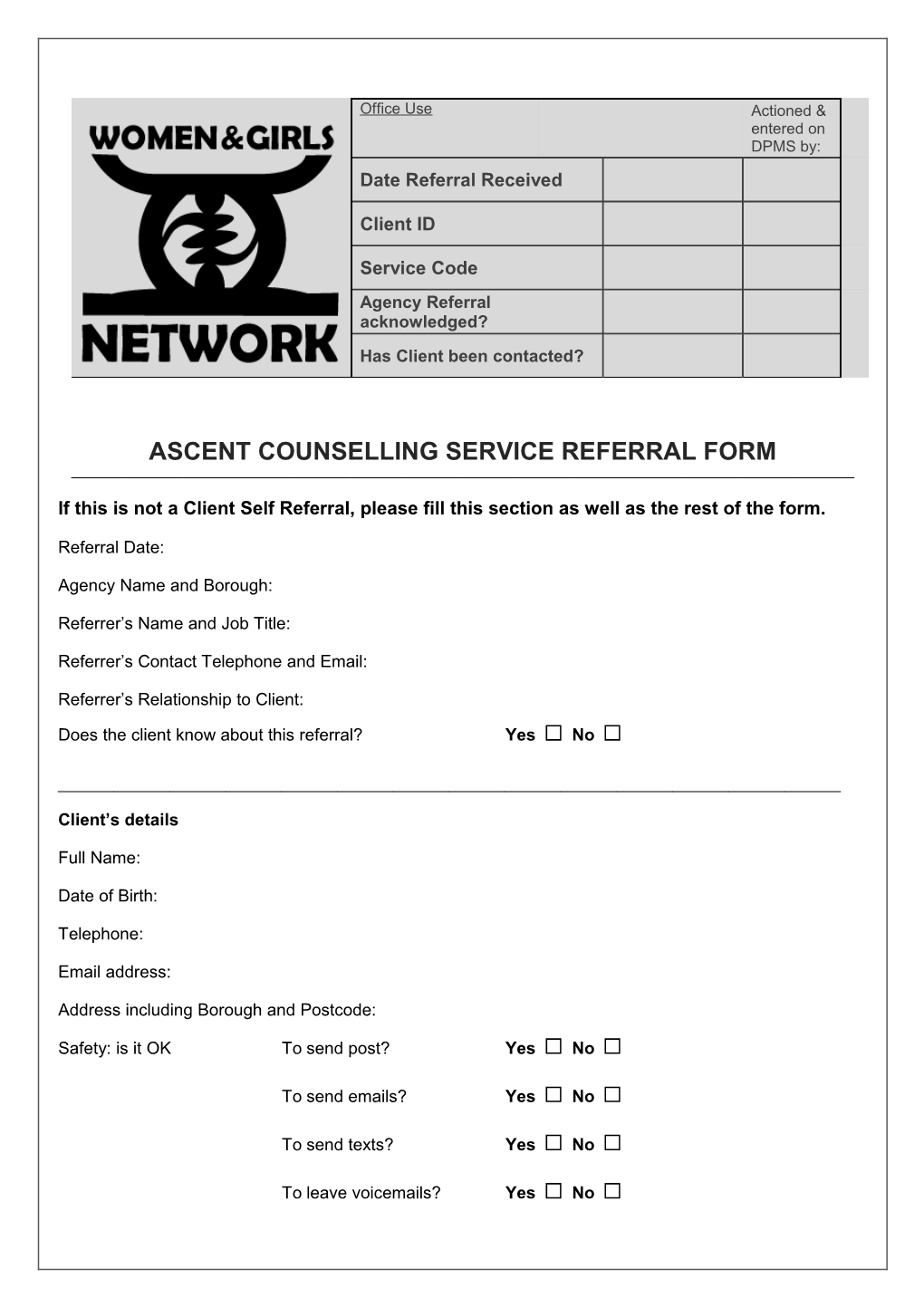 Ascent Counselling Service Referral Form