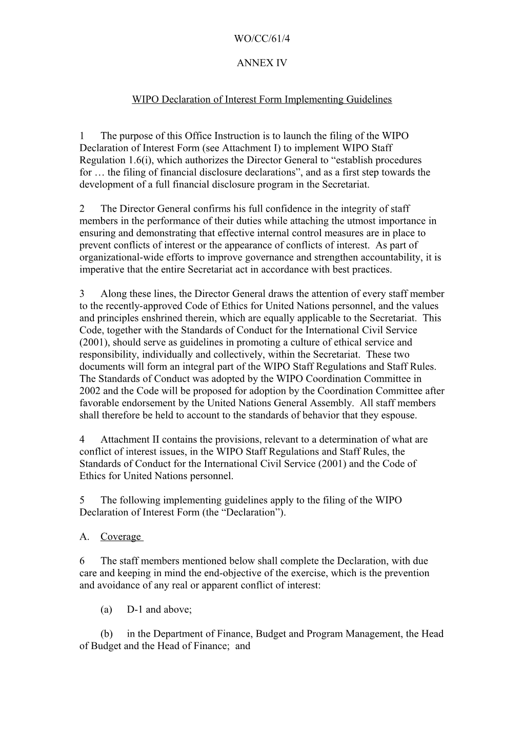 WIPO Declaration of Interest Form