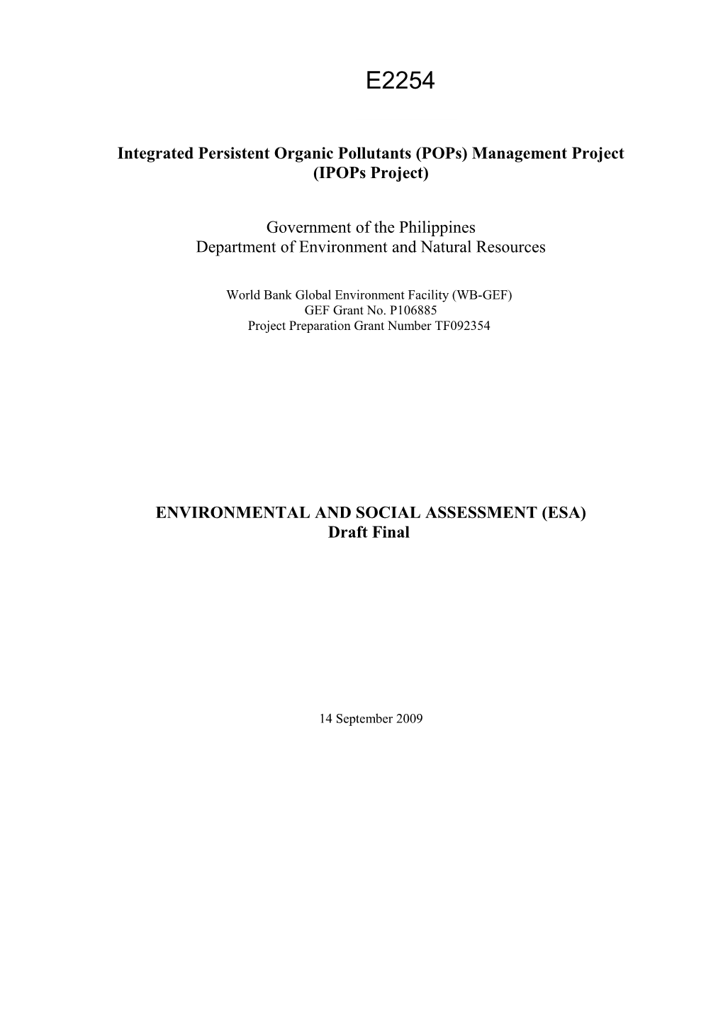 Annex 2: Indicative Outline of Project Environmental and Social Assessment