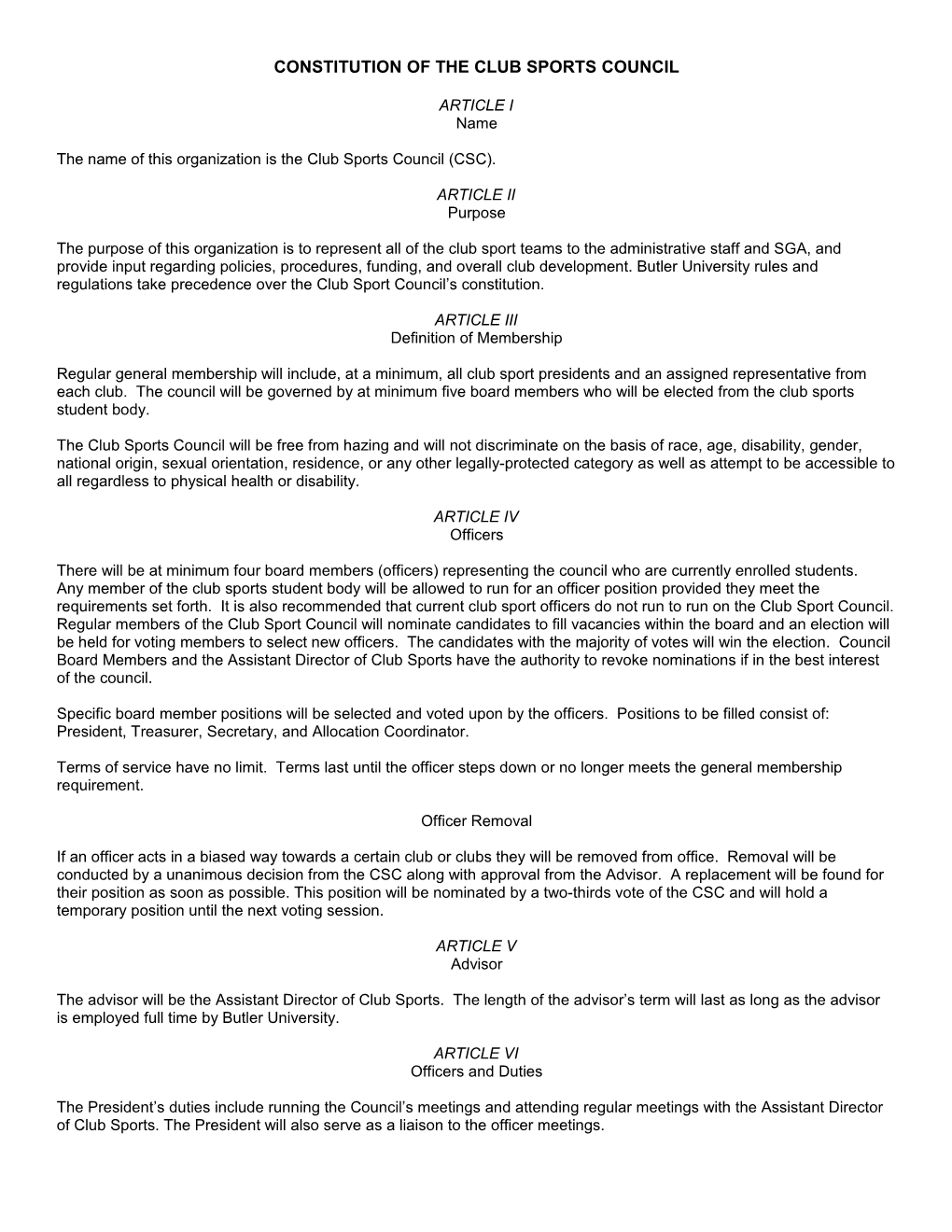 Constitution and Bylaws Outline