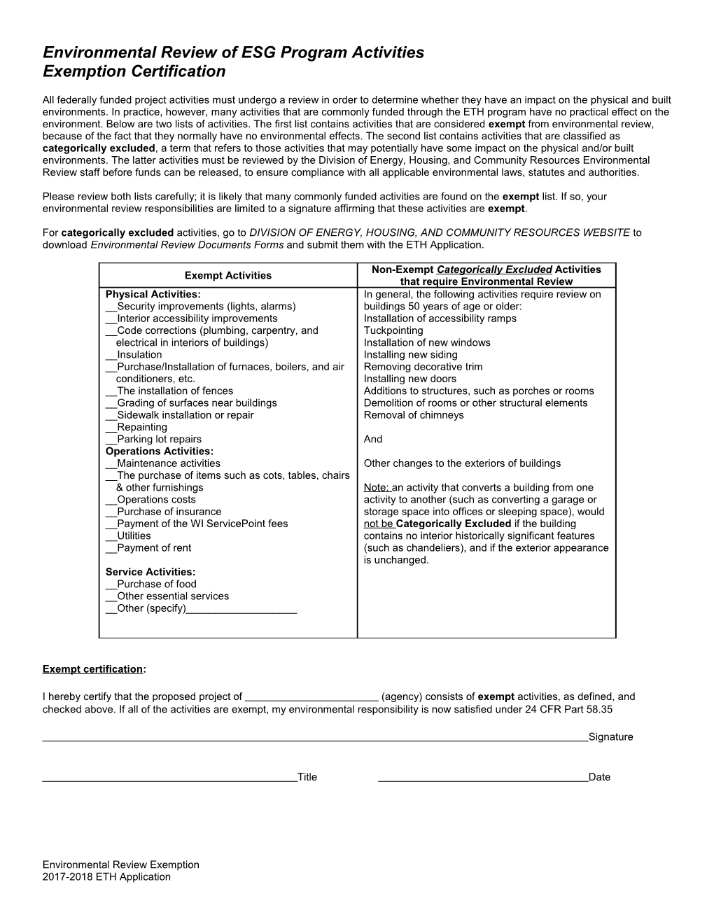 Environmental Review of ESG Program Activities