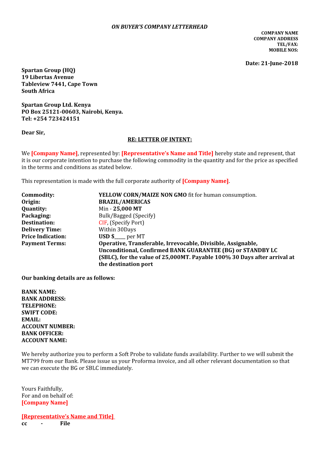 On Buyer S Company Letterhead