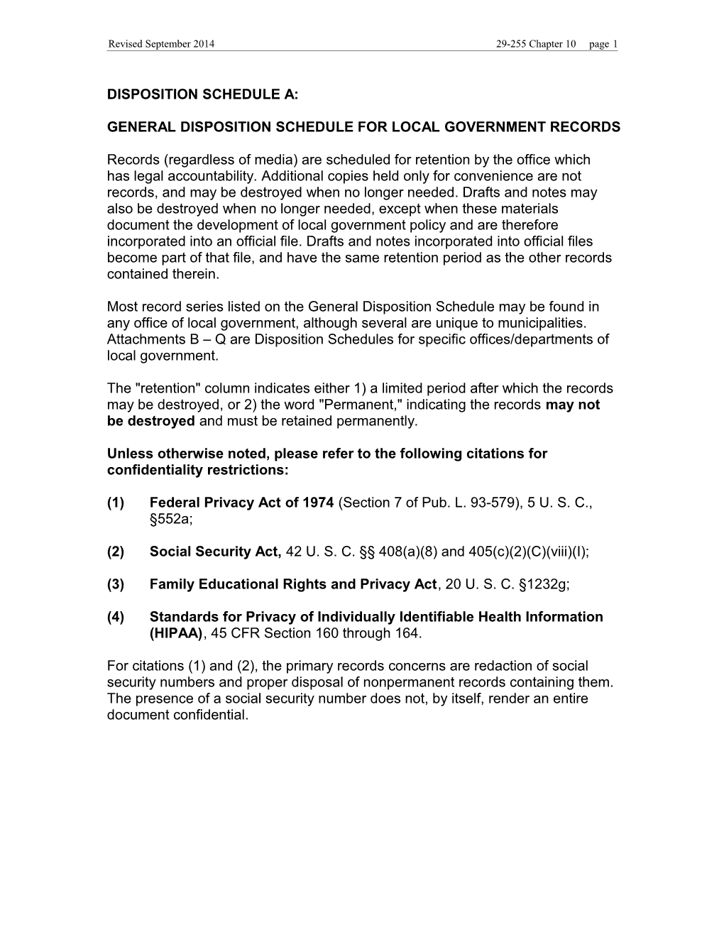 General Disposition Schedule for Local Government Records