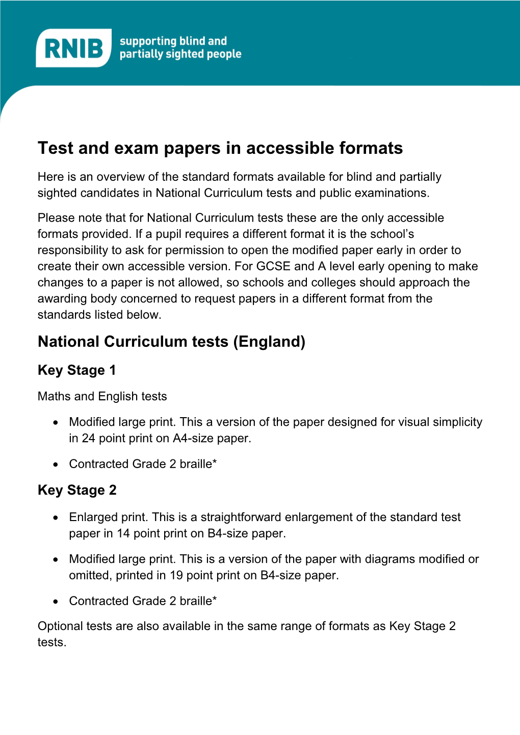 Test and Exam Papers in Accessible Formats