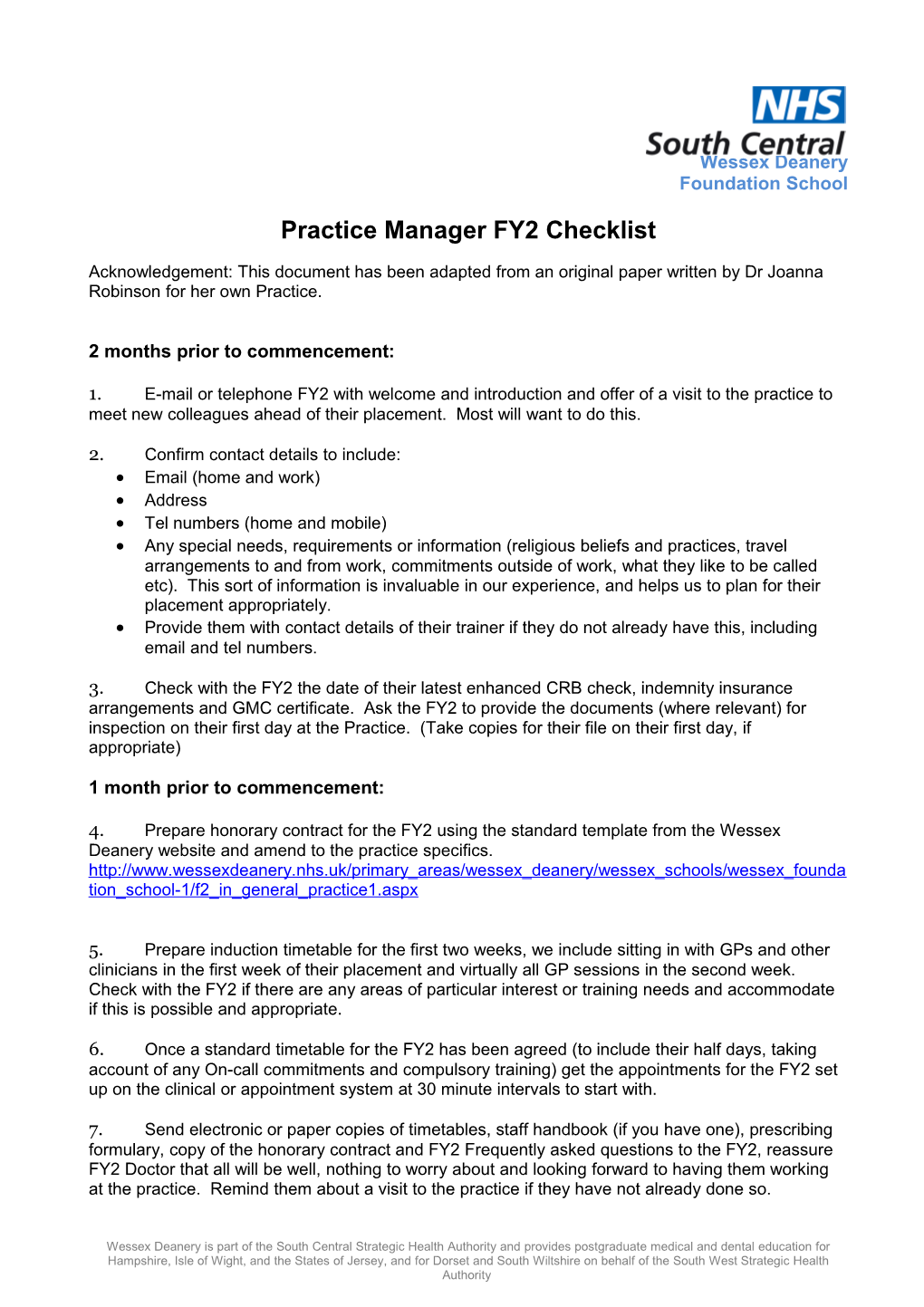 Practice Manager FY2 Checklist