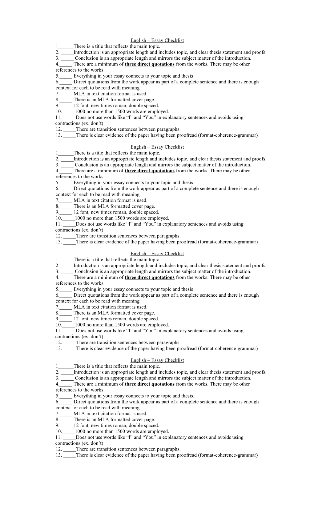 English Essay Checklist