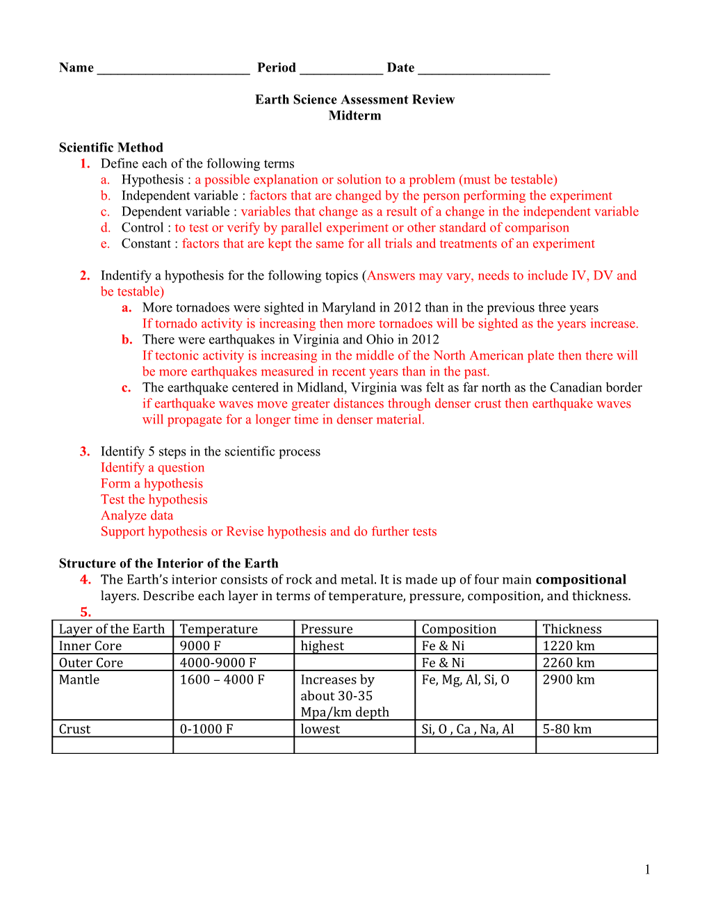 Earth Science Assessment Review