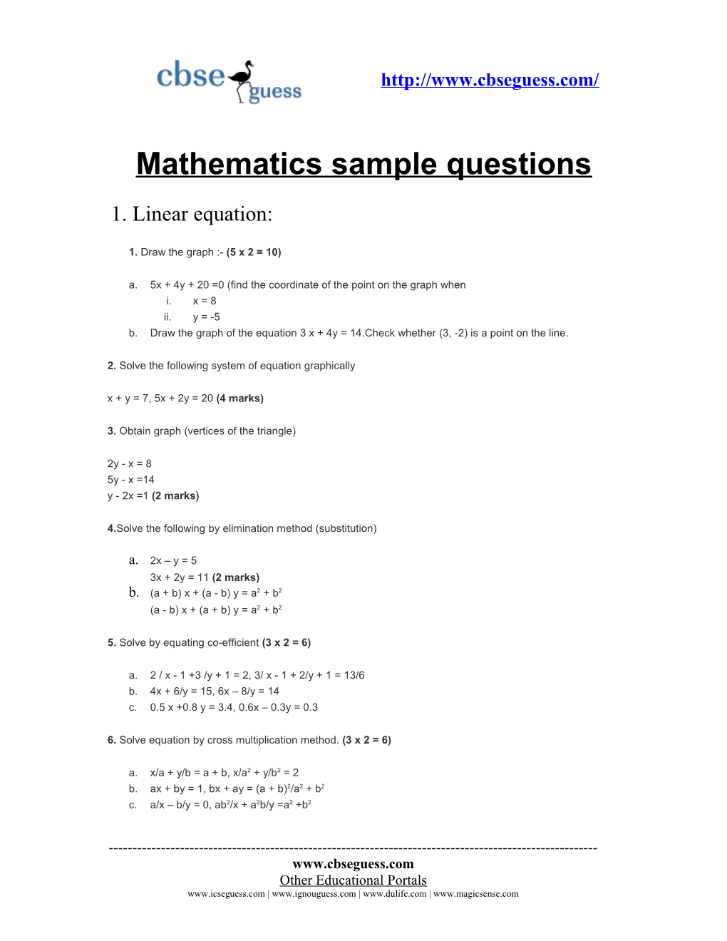 Mathematics Sample Questions