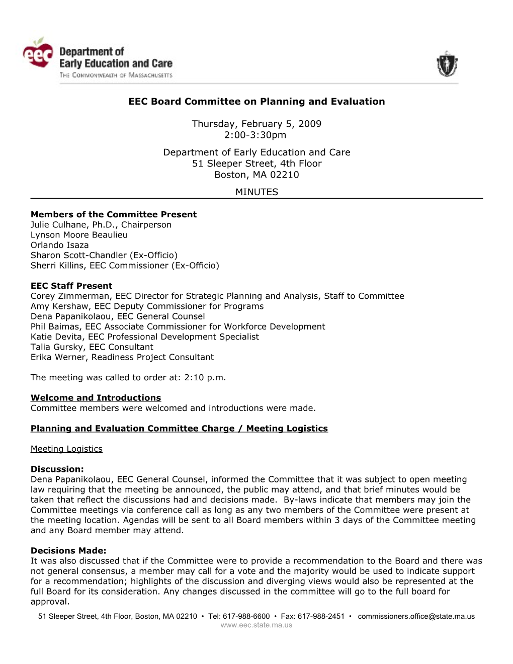 EEC Board Committee on Planning and Evaluation