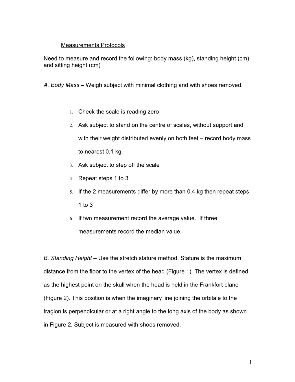 Anthropometric Measurements Protocol