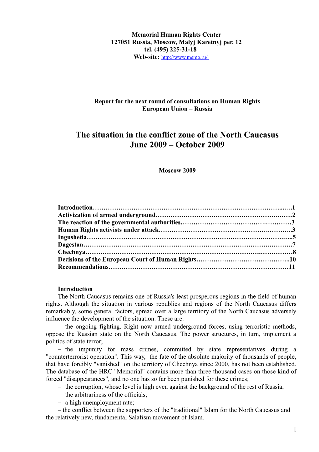 Report for the Next Round of Consultations on Human Rights