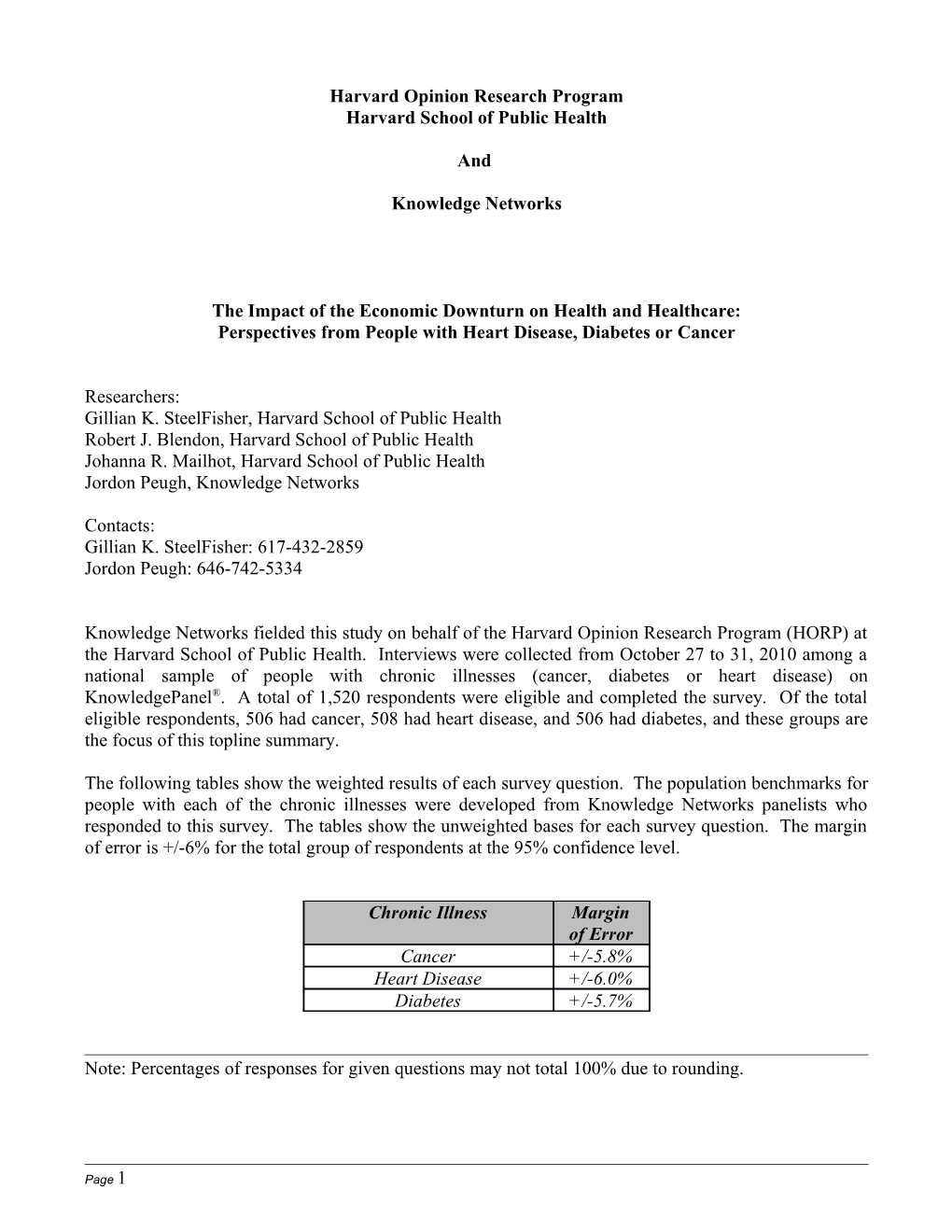 Standard Questionnaire Format