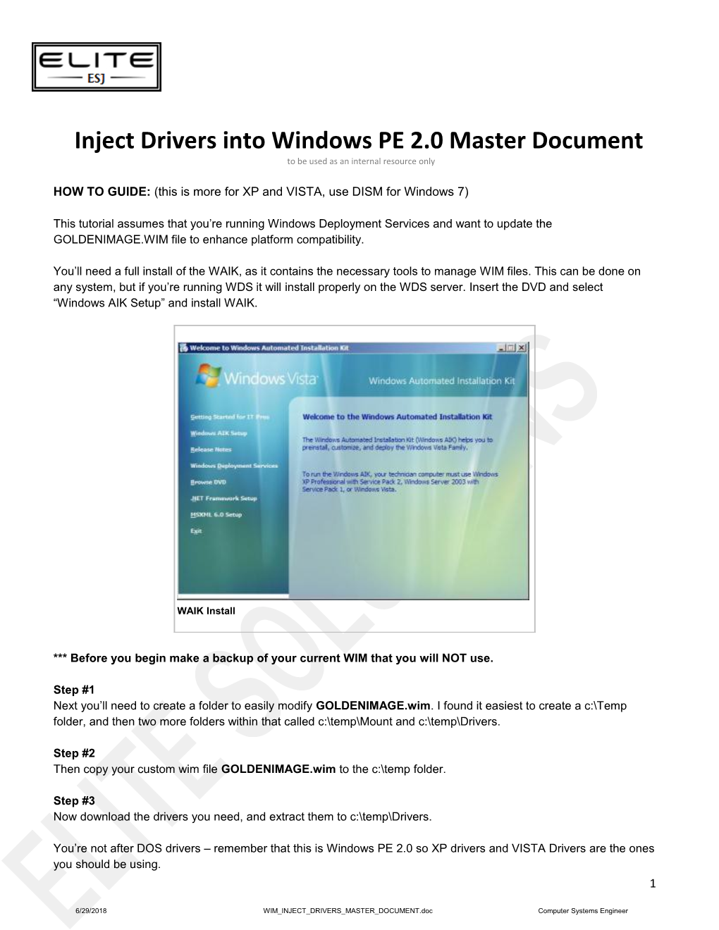 Inject Drivers Into Windows PE 2.0 Master Document