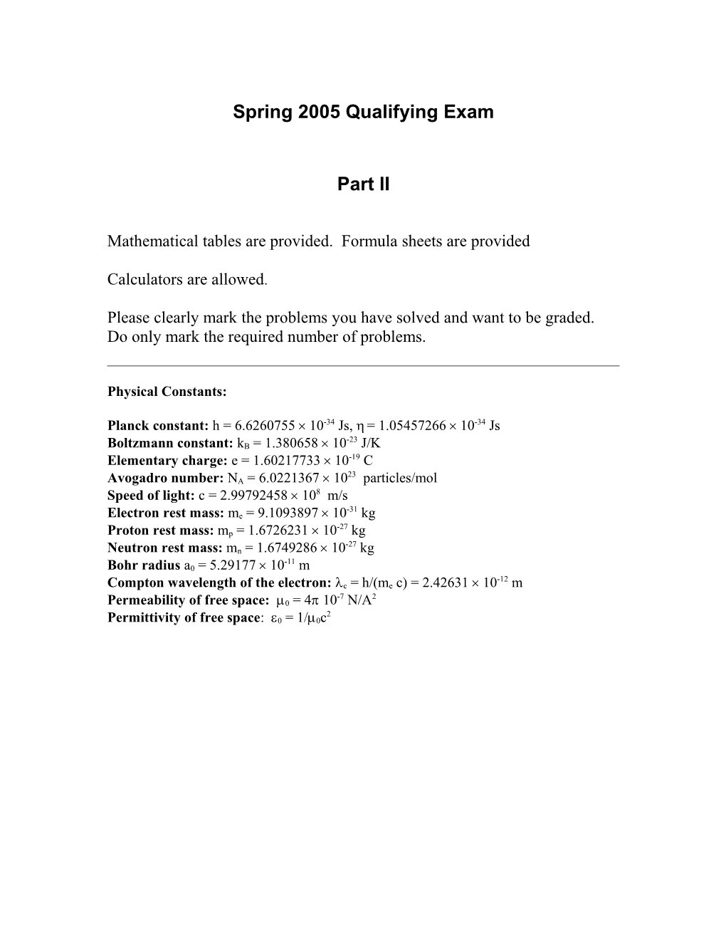Spring 2005 Qualifying Exam