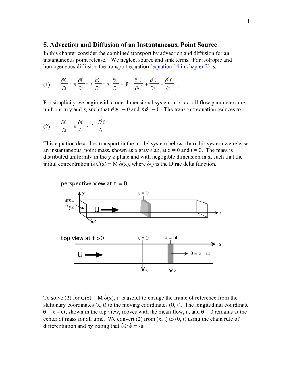 5. Advection and Diffusion of an Instantaneous, Point Source