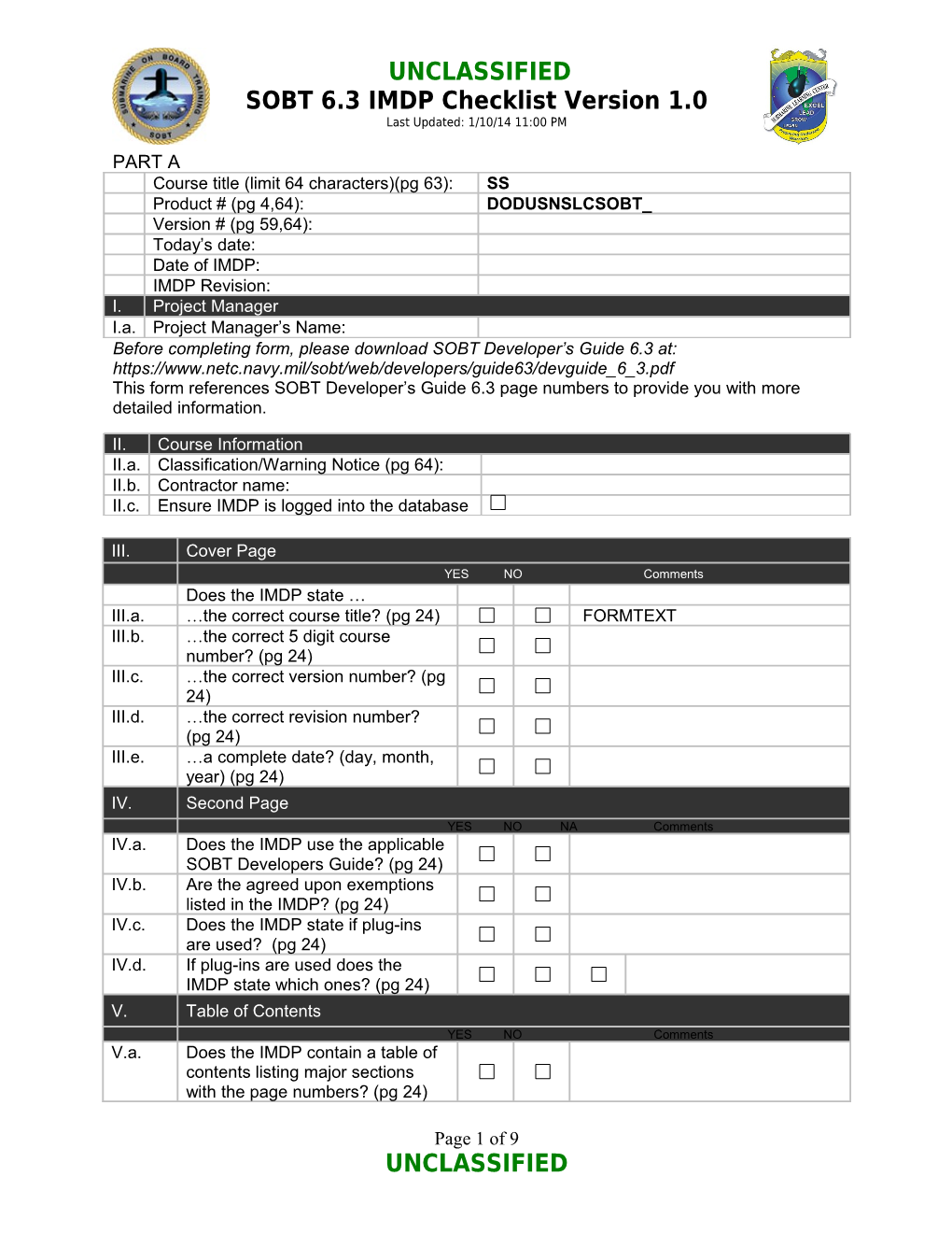 SOBT Programmer's Checklist