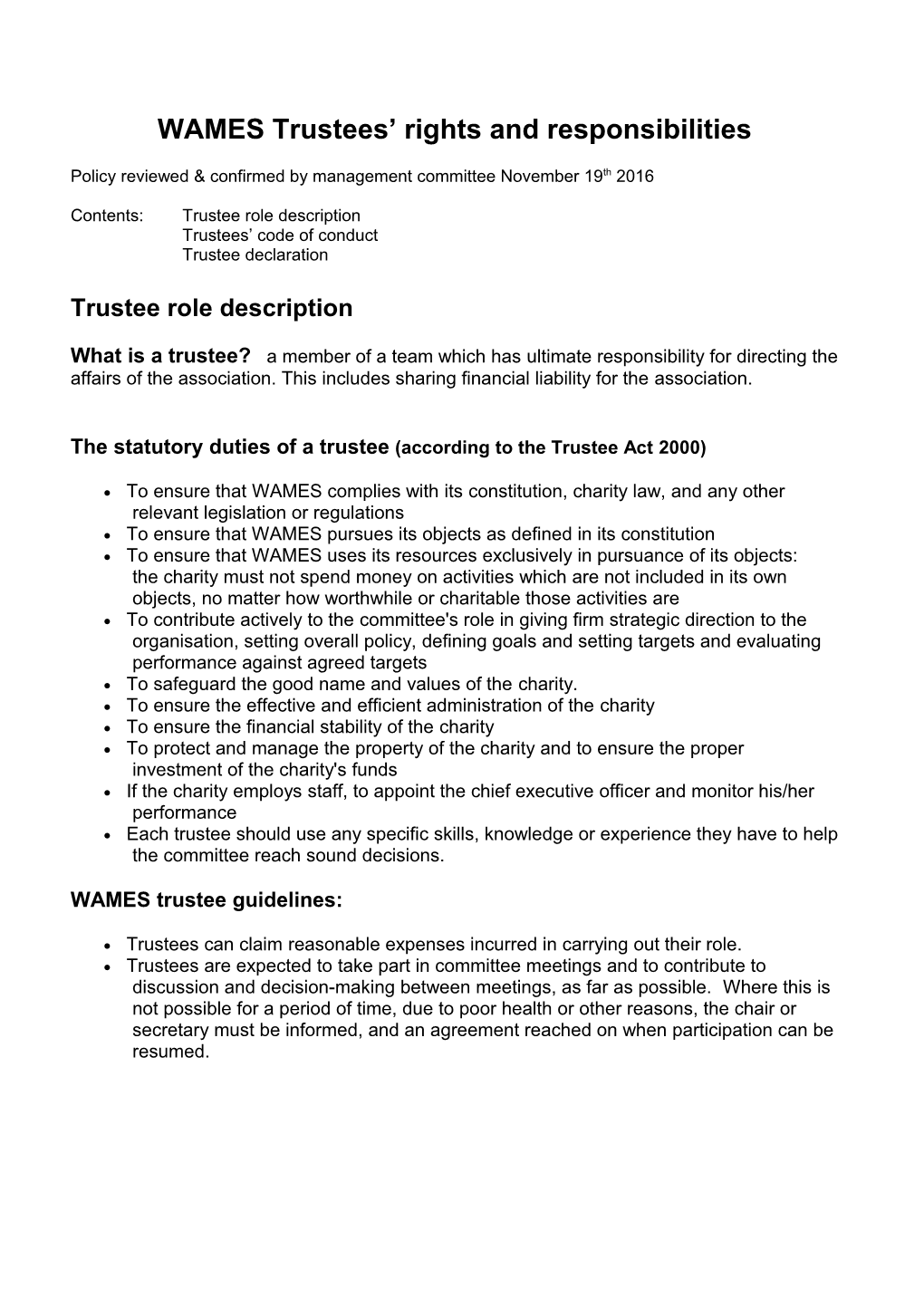 WAMES Trustees Rights and Responsibilities