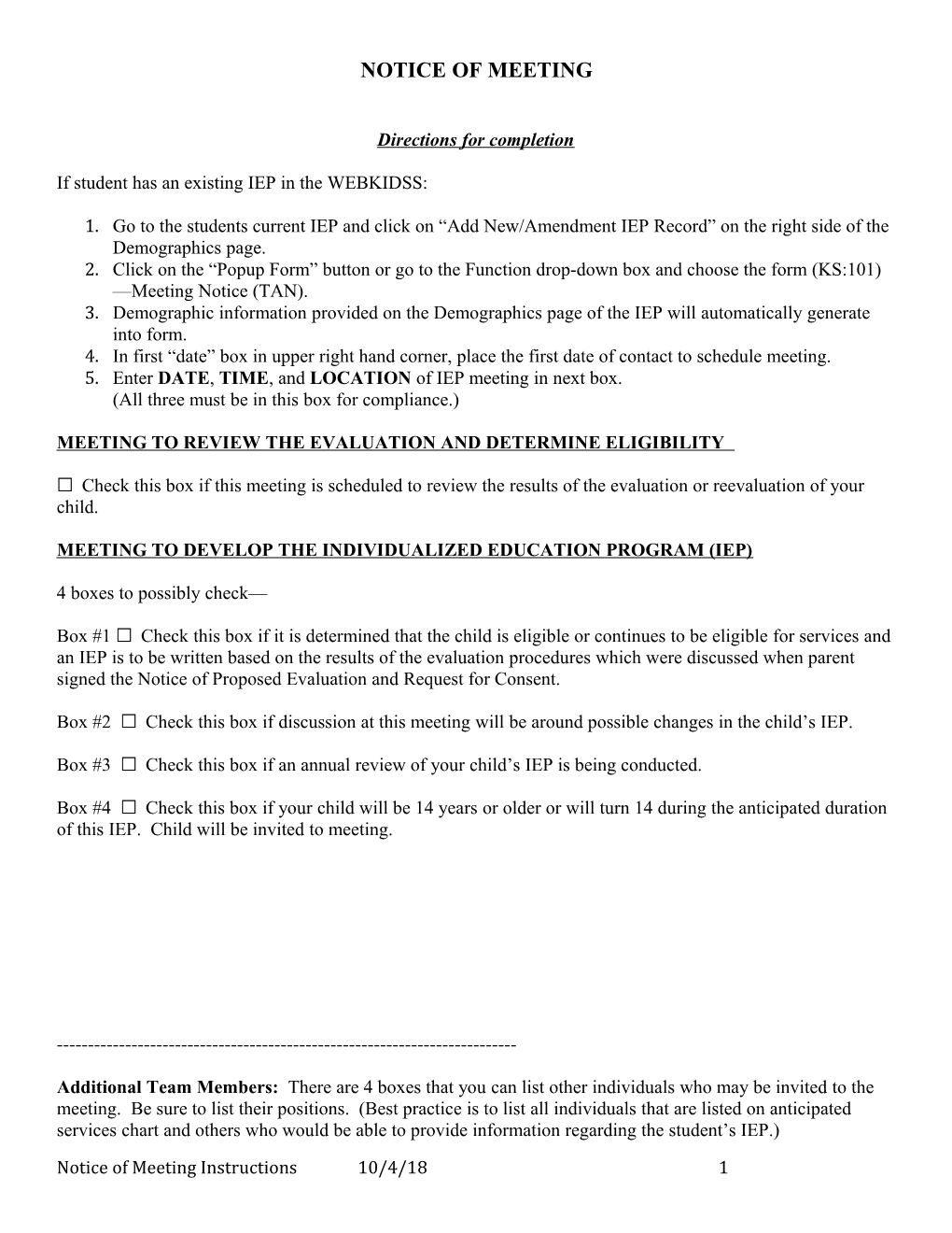 Notice of Meeting Instructions