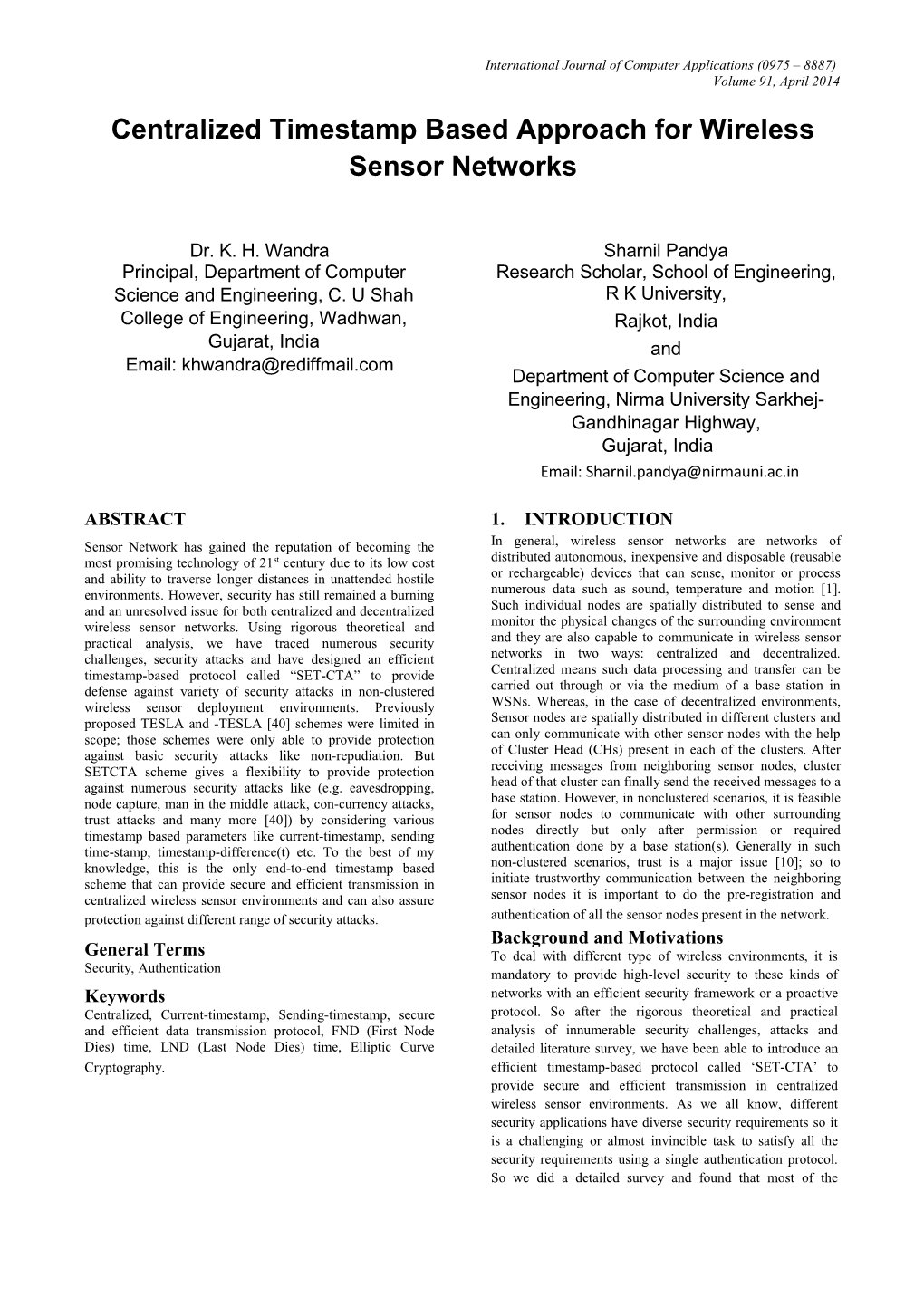 Centralized Timestamp Based Approach for Wireless Sensor Networks