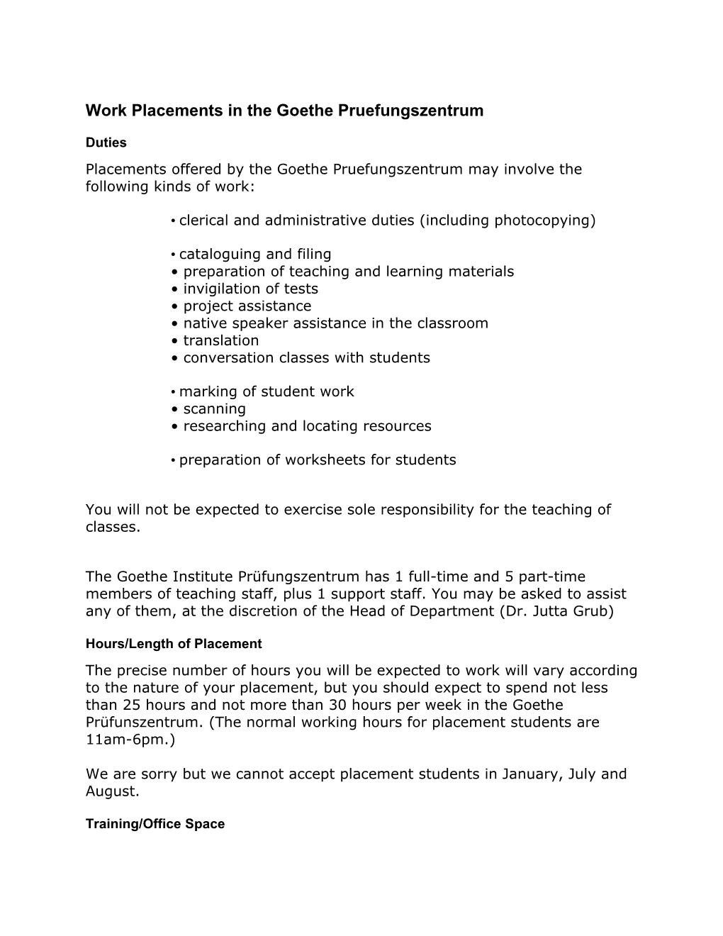 Work Placements in the Goethe Pruefungszentrum