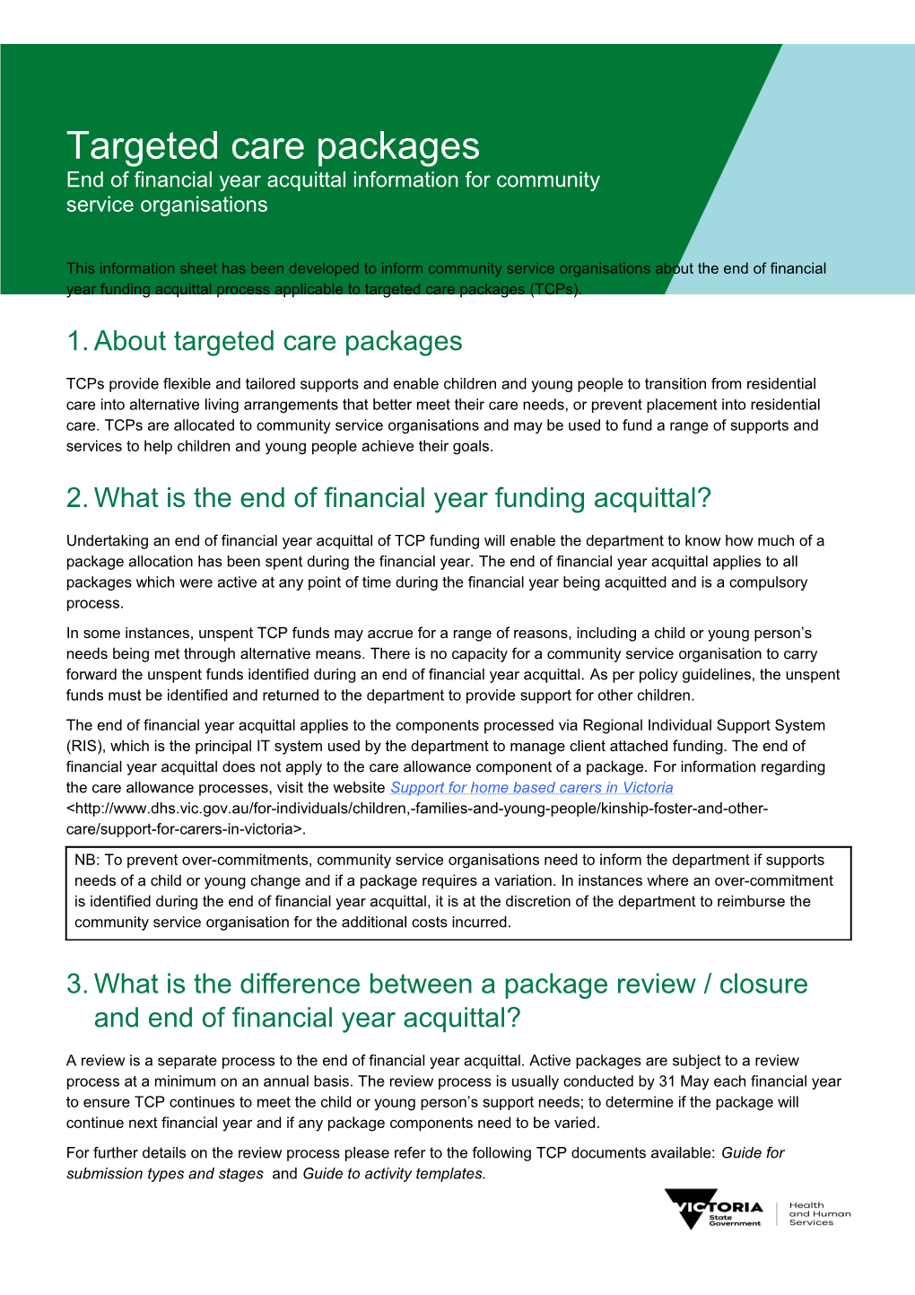 Appendix 14: Targeted Care Packages - End of Financial Year Acquittal Information for Community