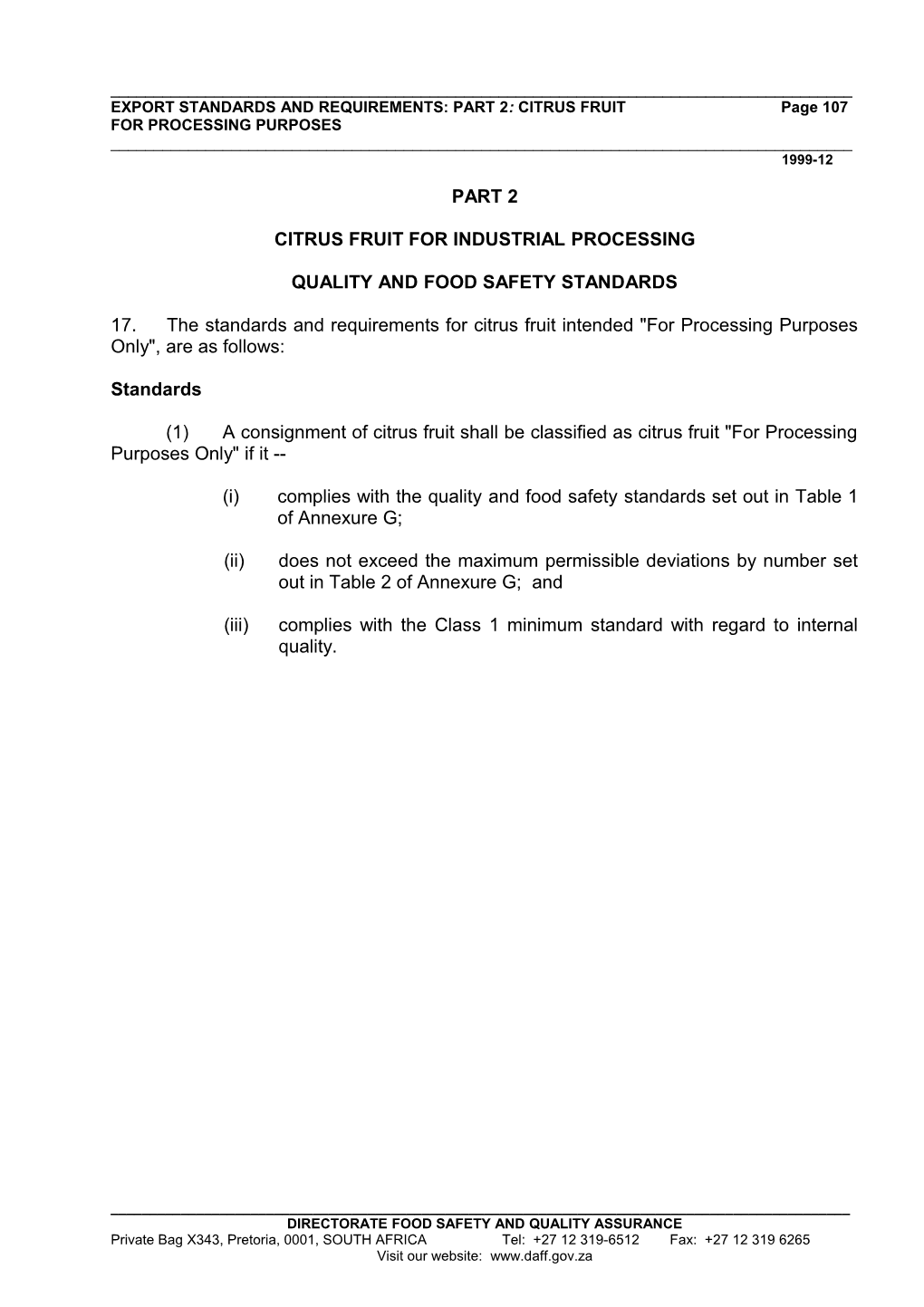 EXPORT STANDARDS and REQUIREMENTS: PART 2: CITRUS FRUIT Page 107