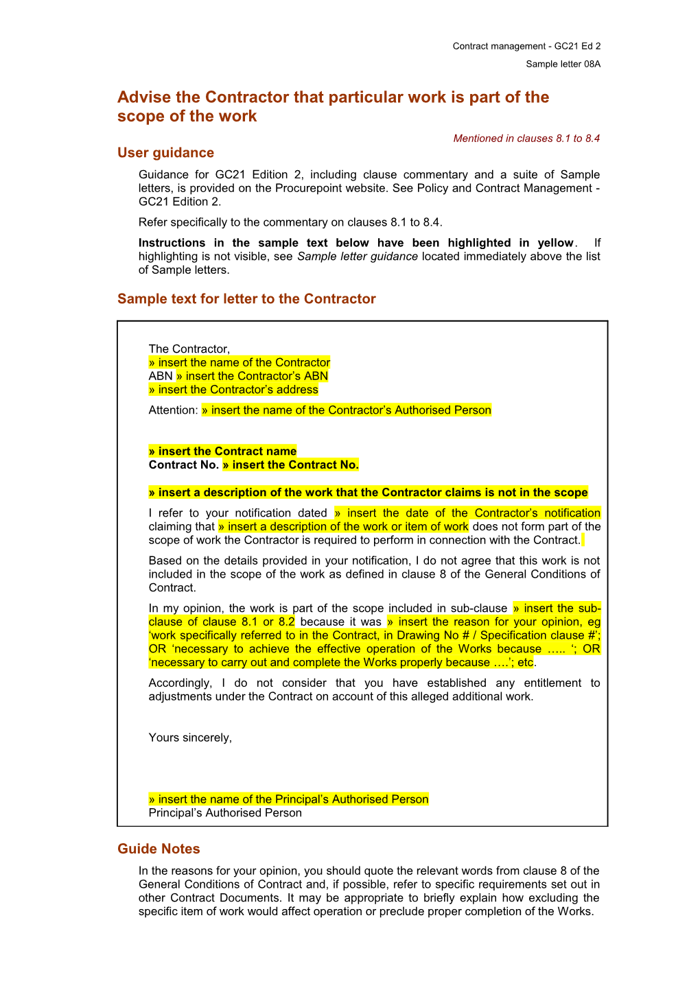 MW21 Sample Letter 7A - Advise That Site Conditions Are Not Considered Materially Adverse