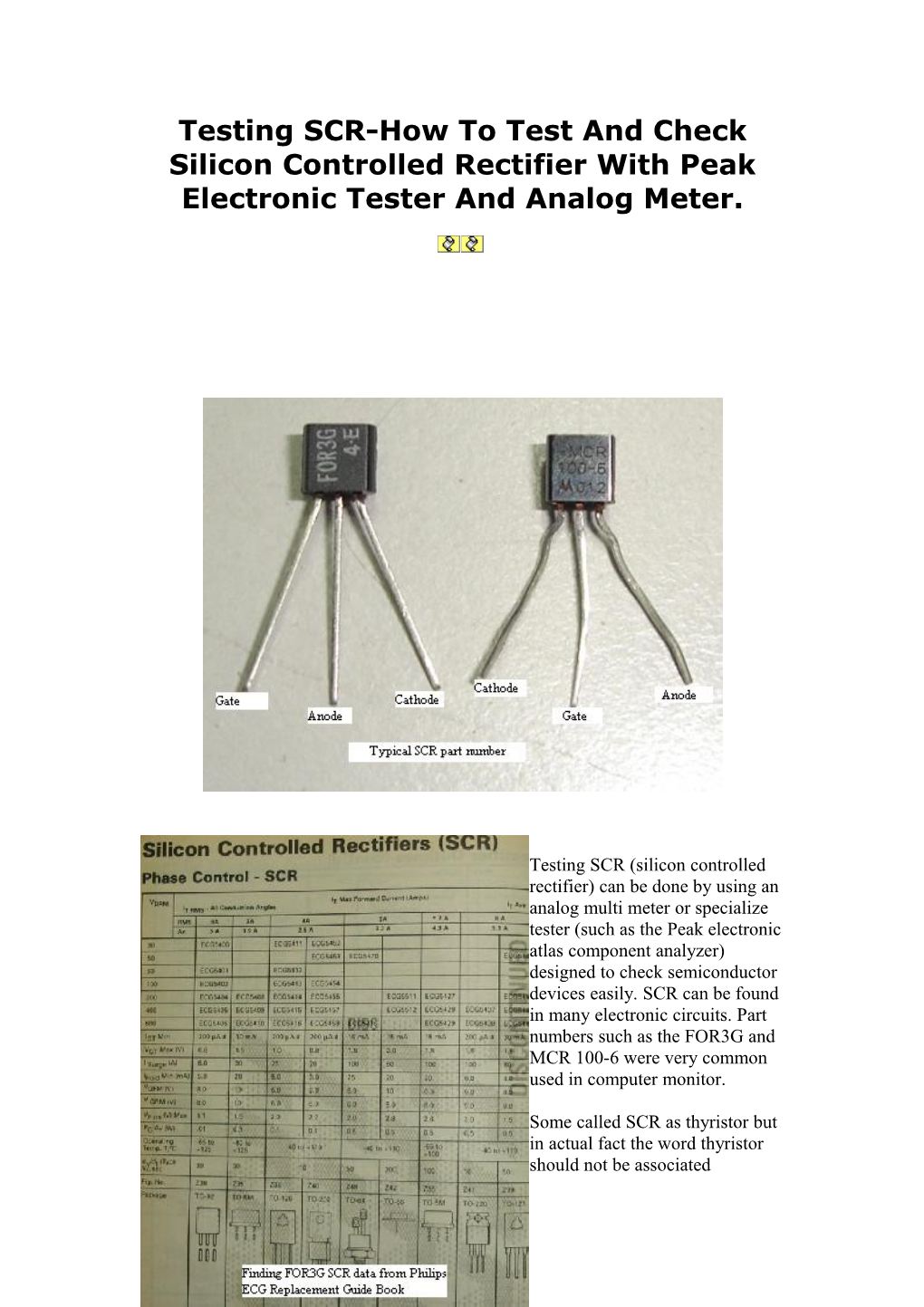 Testing SCR-How to Test and Check Silicon Controlled Rectifier with Peak Electronic Tester