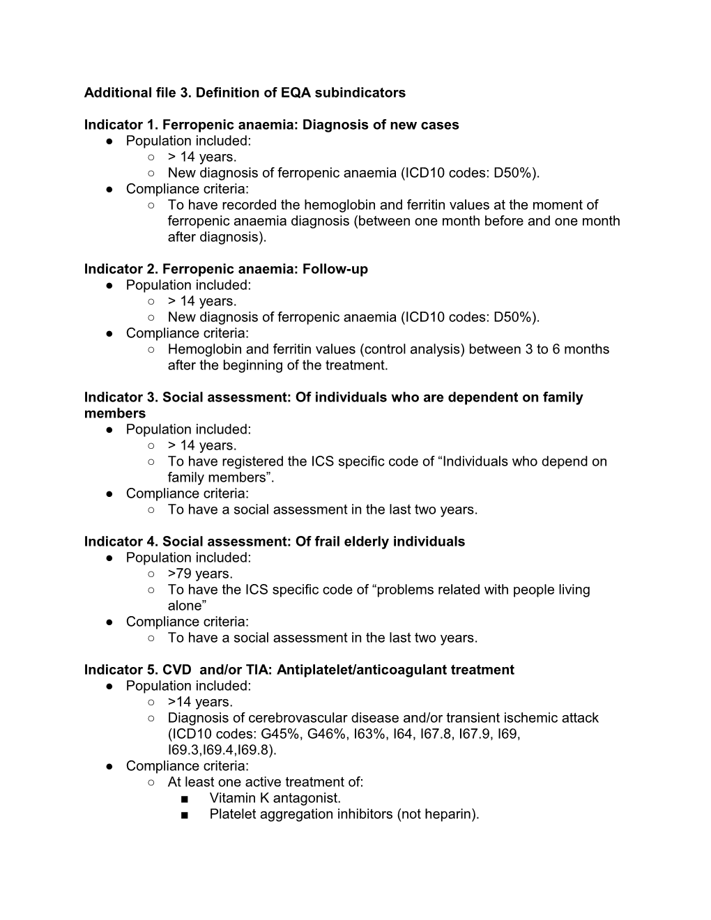 Additional File 3. Definition of EQA Subindicators