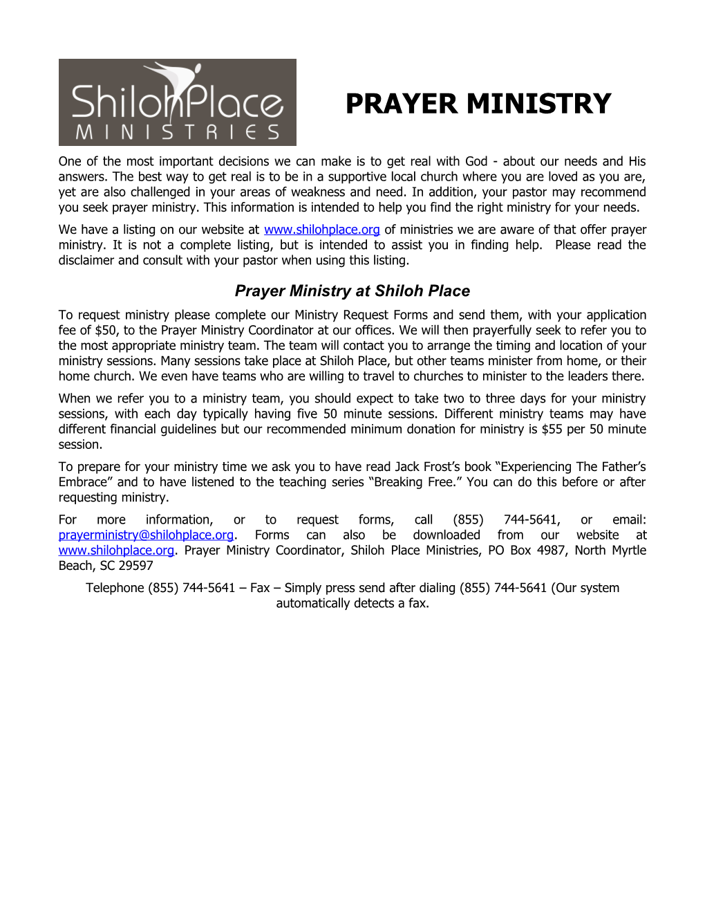 Prayer Ministry Request Form