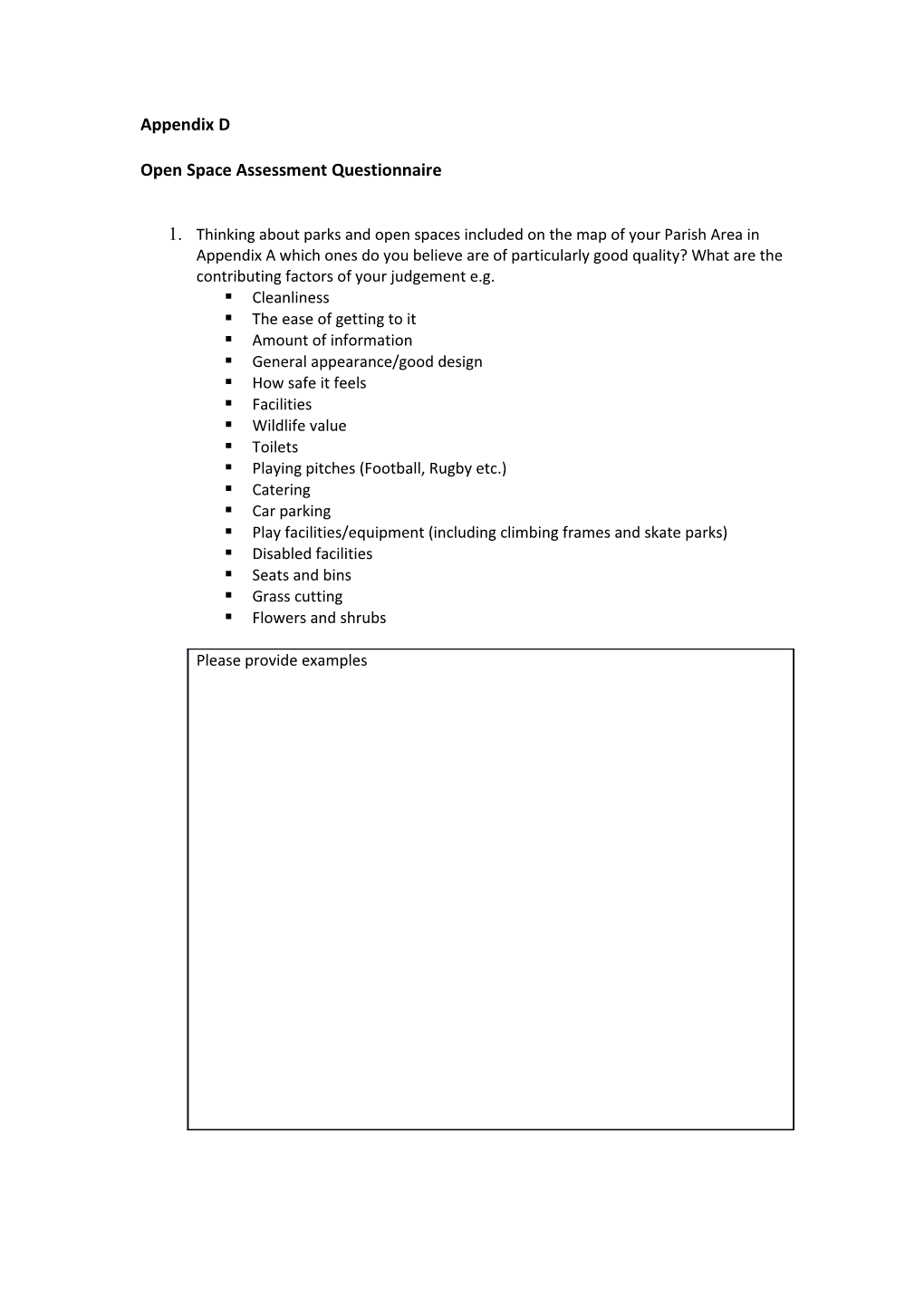 Open Space Assessment Questionnaire