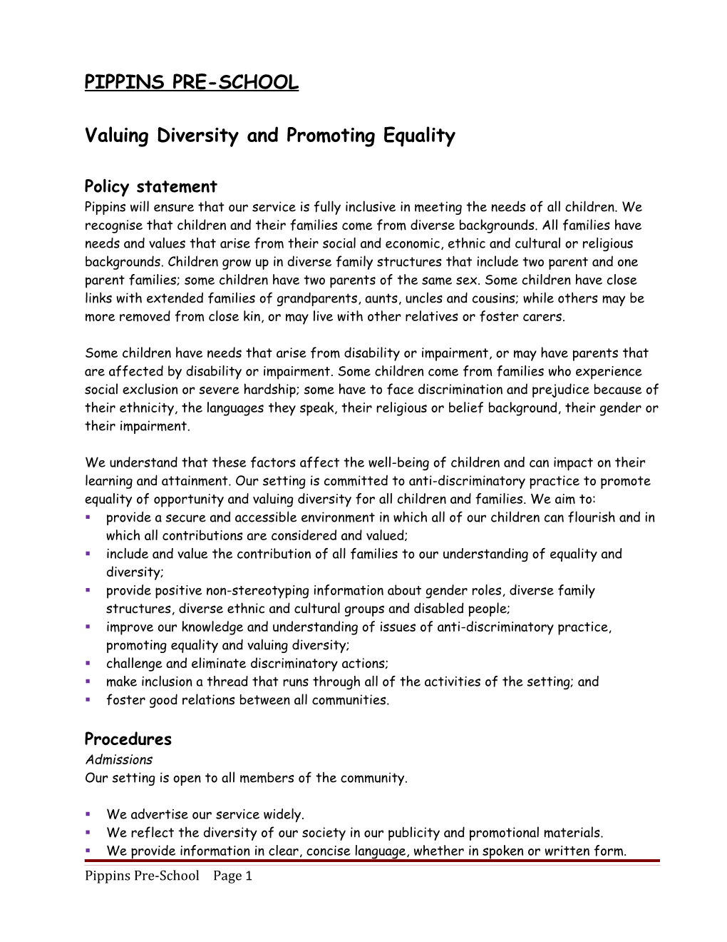 Valuing Diversity and Promoting Equality