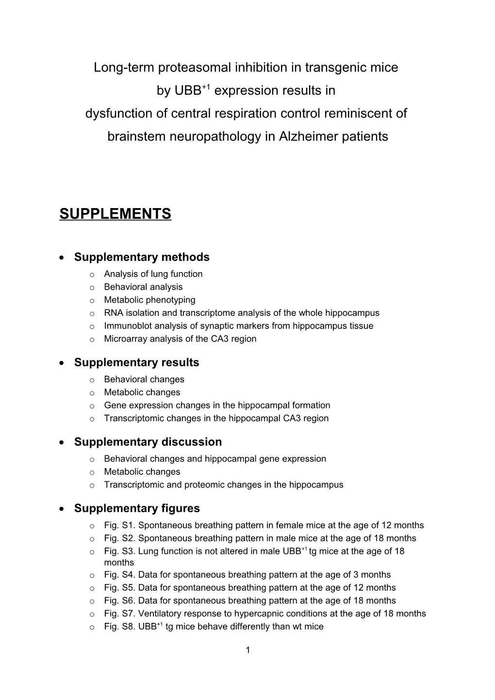 Long-Term Proteasomal Inhibition in Transgenic Mice by UBB+1Expressionresults in Dysfunction