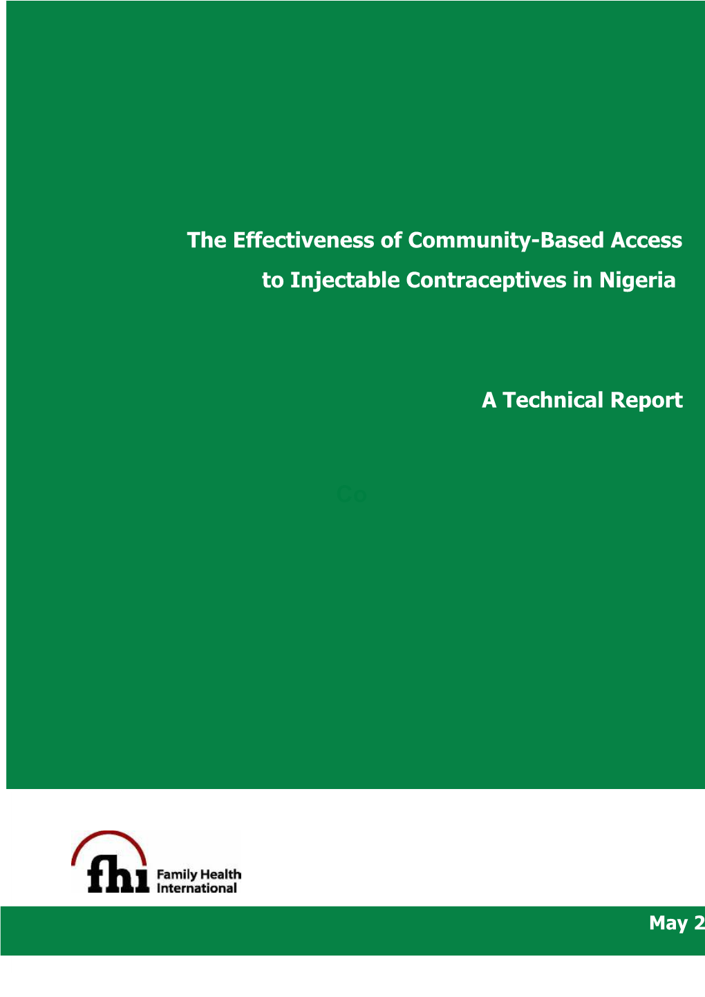Community Based Access to Injectable Contraceptives: a Technical Report