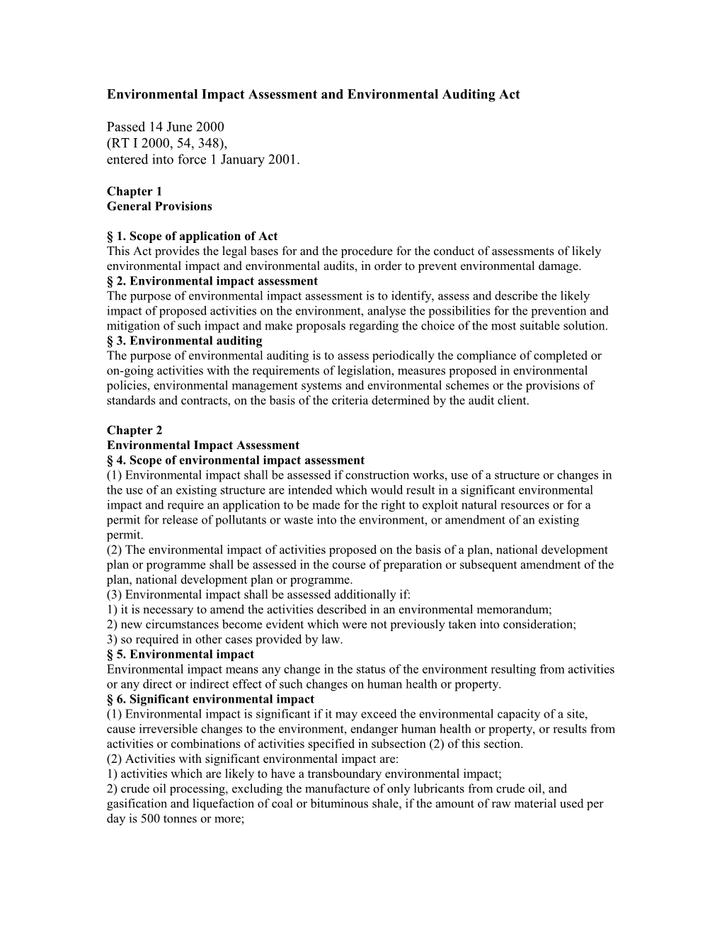 Environmental Impact Assessment and Environmental Auditing Act