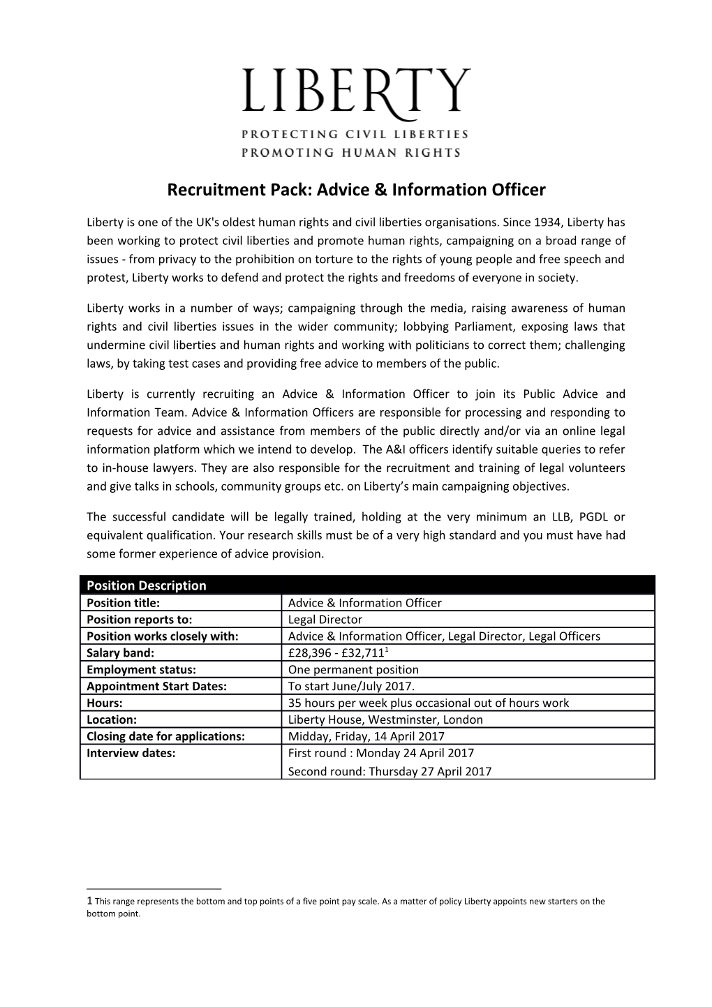 Recruitment Pack: Advice & Information Officer