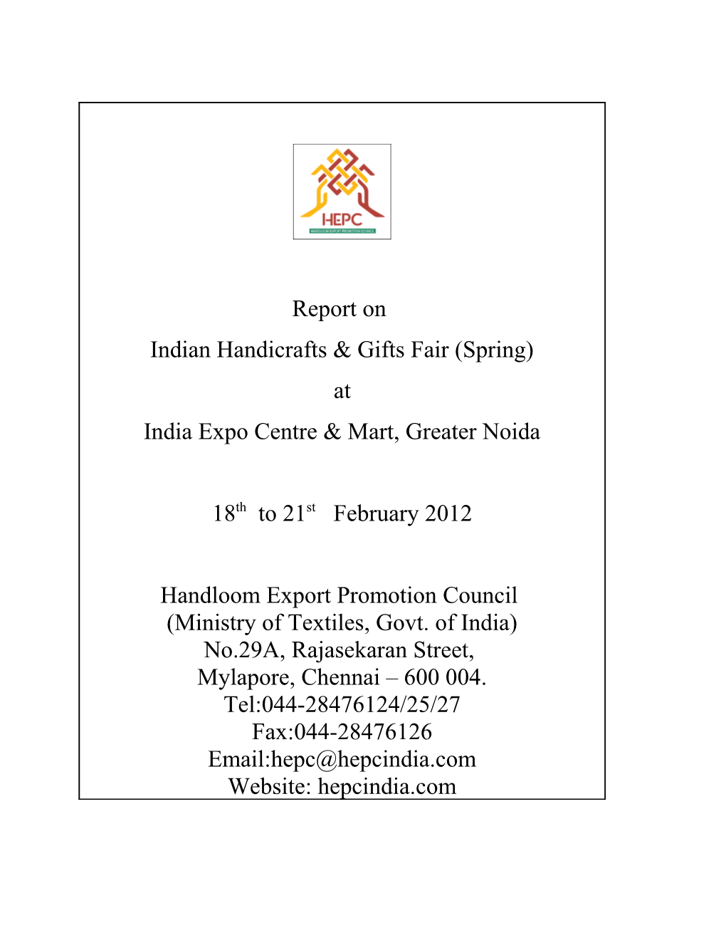 Report of the Indian Handicrafts And