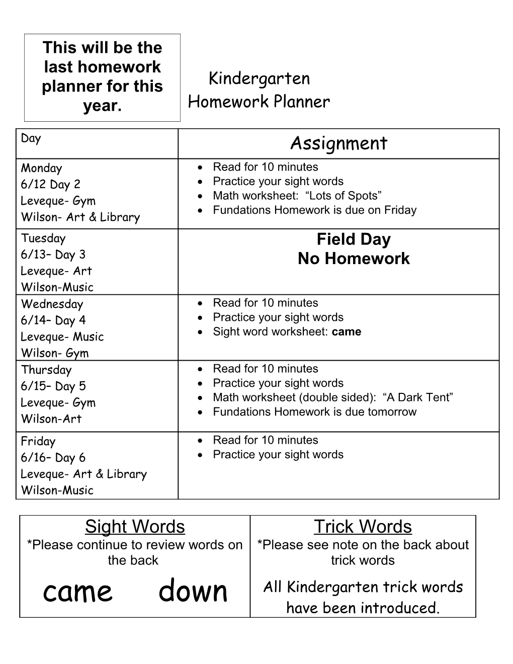 Homework Planner