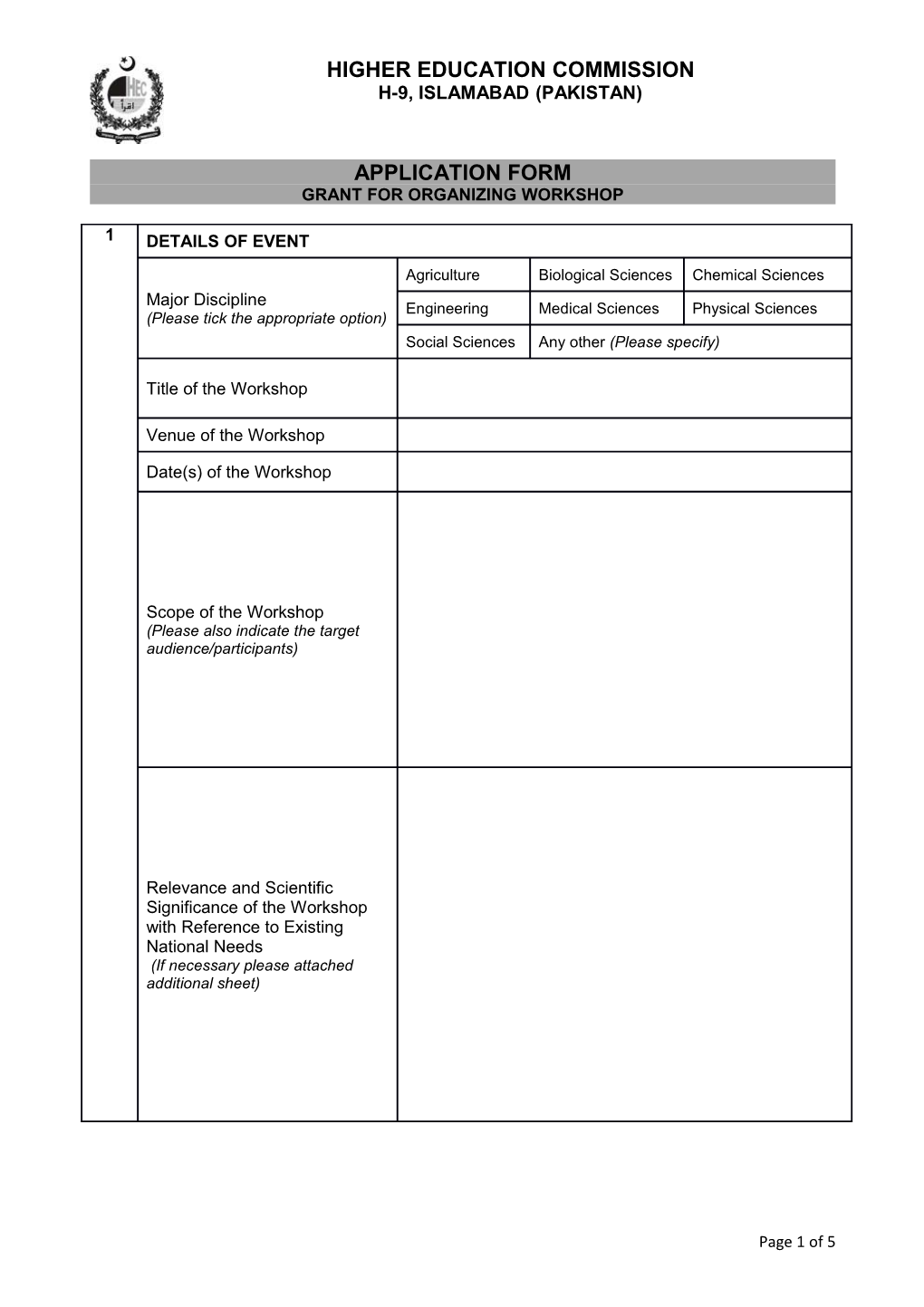 Grant for Organizing Workshop