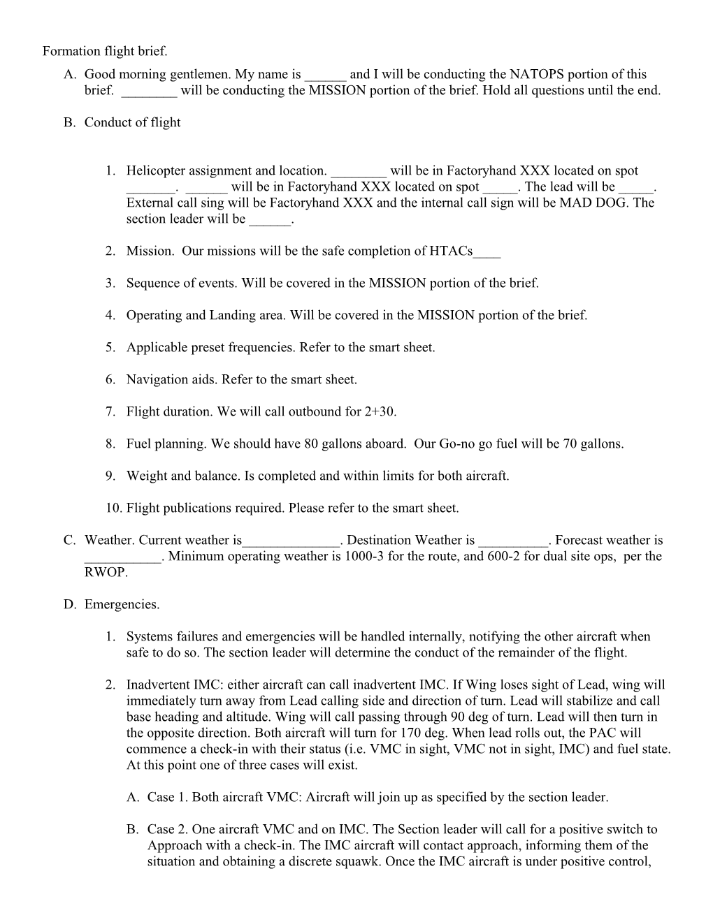 Formation Flight Brief