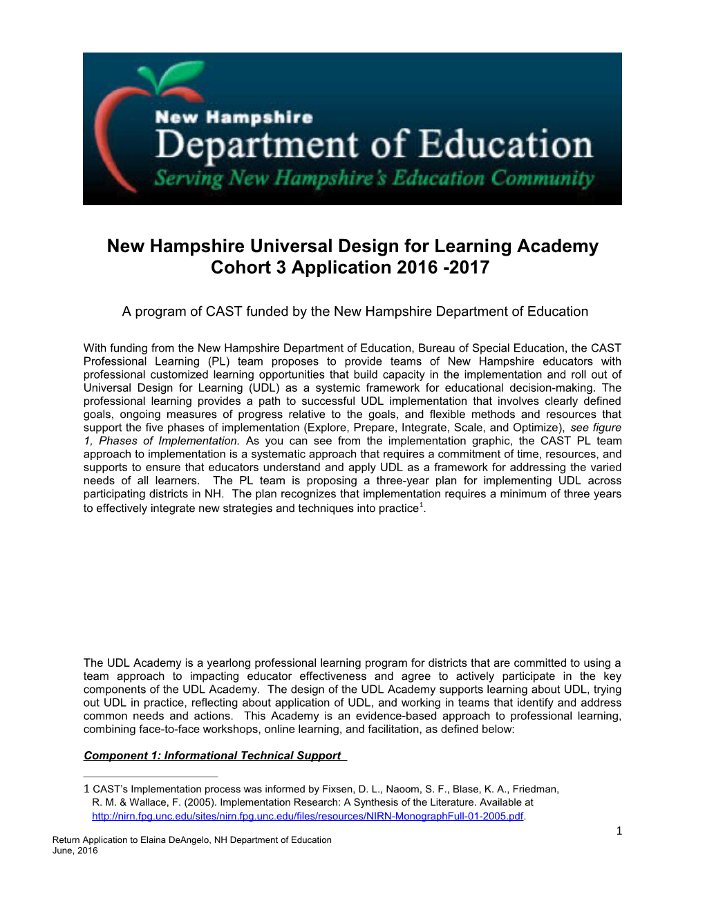 New Hampshire Universal Design for Learning Academy Cohort 3Application 2016 -2017