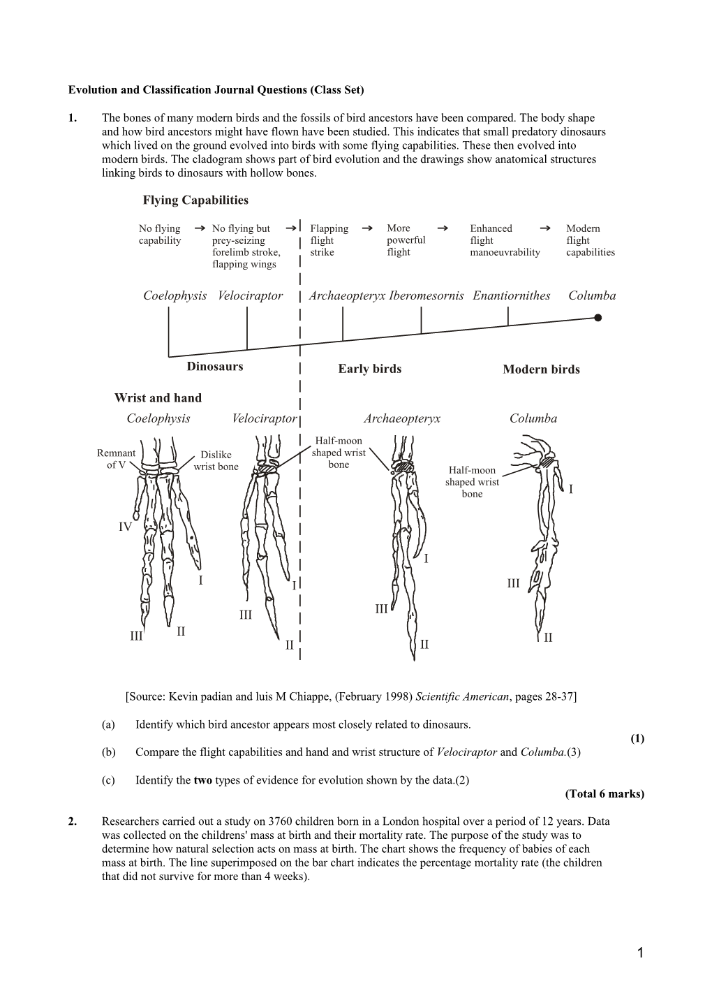 Evolution and Classification Journal Questions (Class Set)